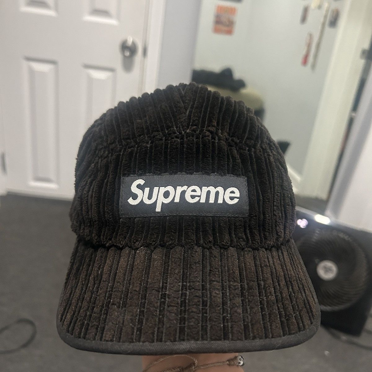 FW15 Supreme Hi-Lo Corduroy Black Hat Box logo Vintage