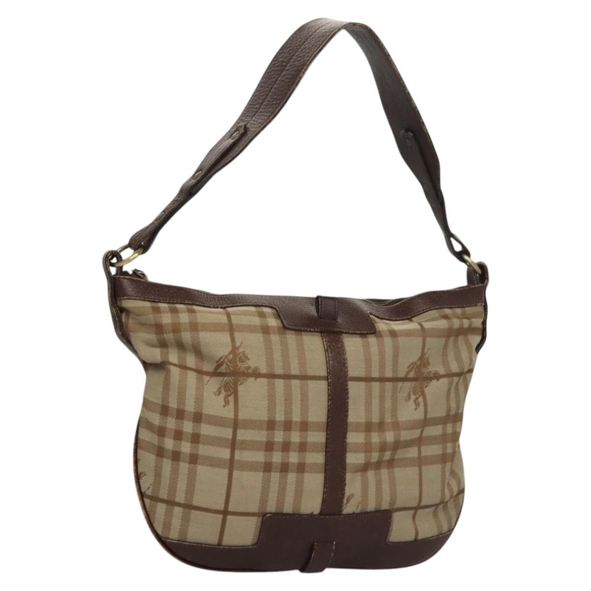 Burberry Nova Check Shoulder Bag Canvas Beige Gold Auth 116276 in Beige/Gold, Women's