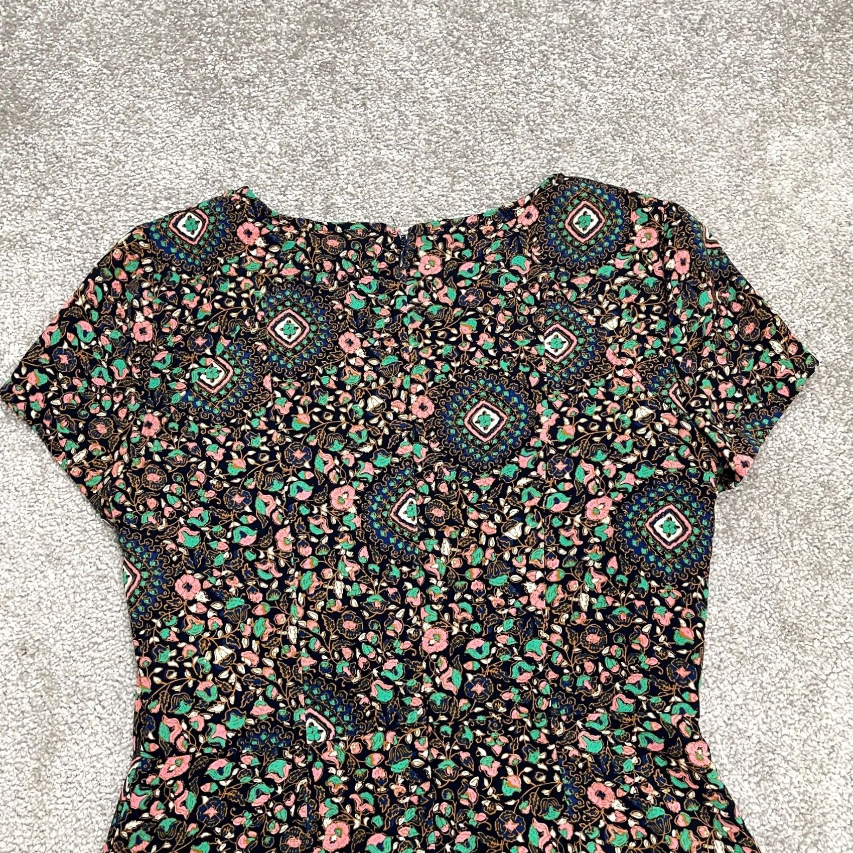 J.Crew J.CREW Flutter Floral Midi Dress Womens 2 Navy Blue Casual A-Line Lined Short Sleeve Size XS / US 0-2 / IT 36-38 - 4 Thumbnail