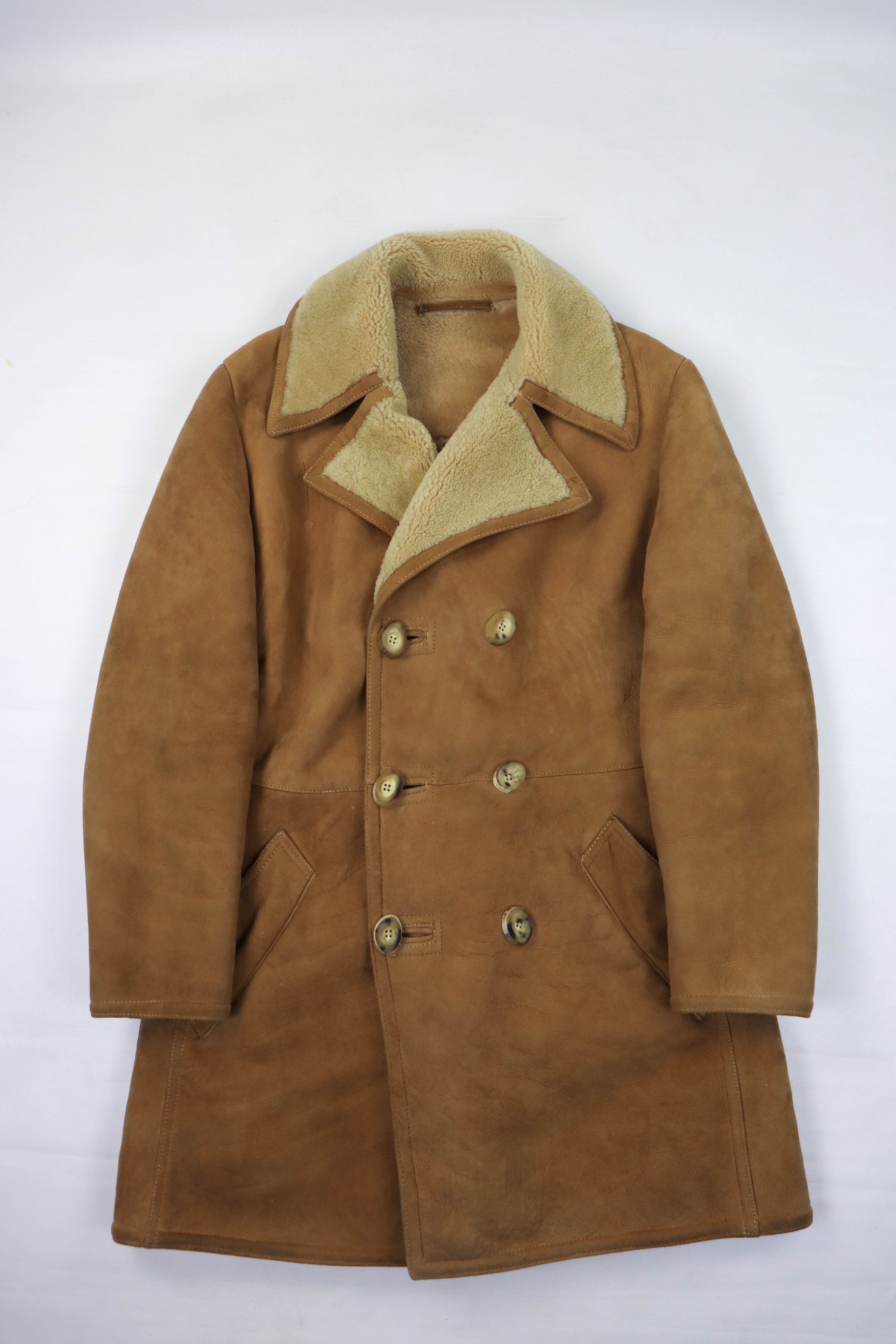 Vintage Californian Spring Lamb England Made Shearling Coat in Beige, Men's