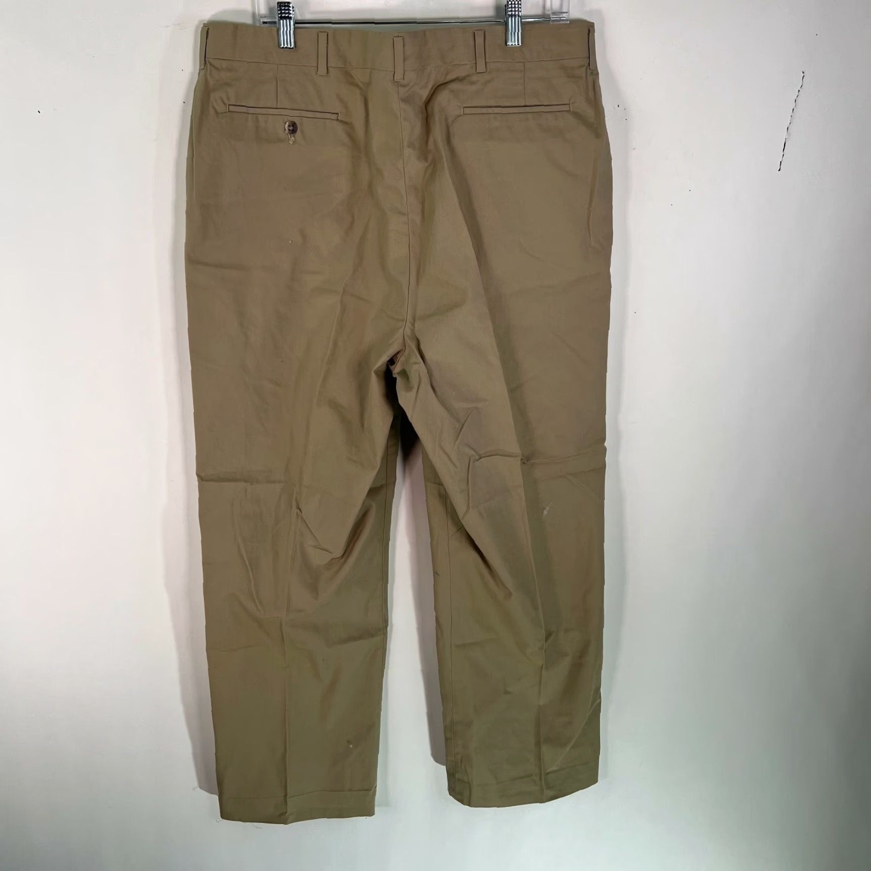 Vintage Mens Flat Front Mid Rise Cotton Formal Straight Leg Tan Dress Pants 38X30 Size US 38 / EU 54 - 2 Thumbnail