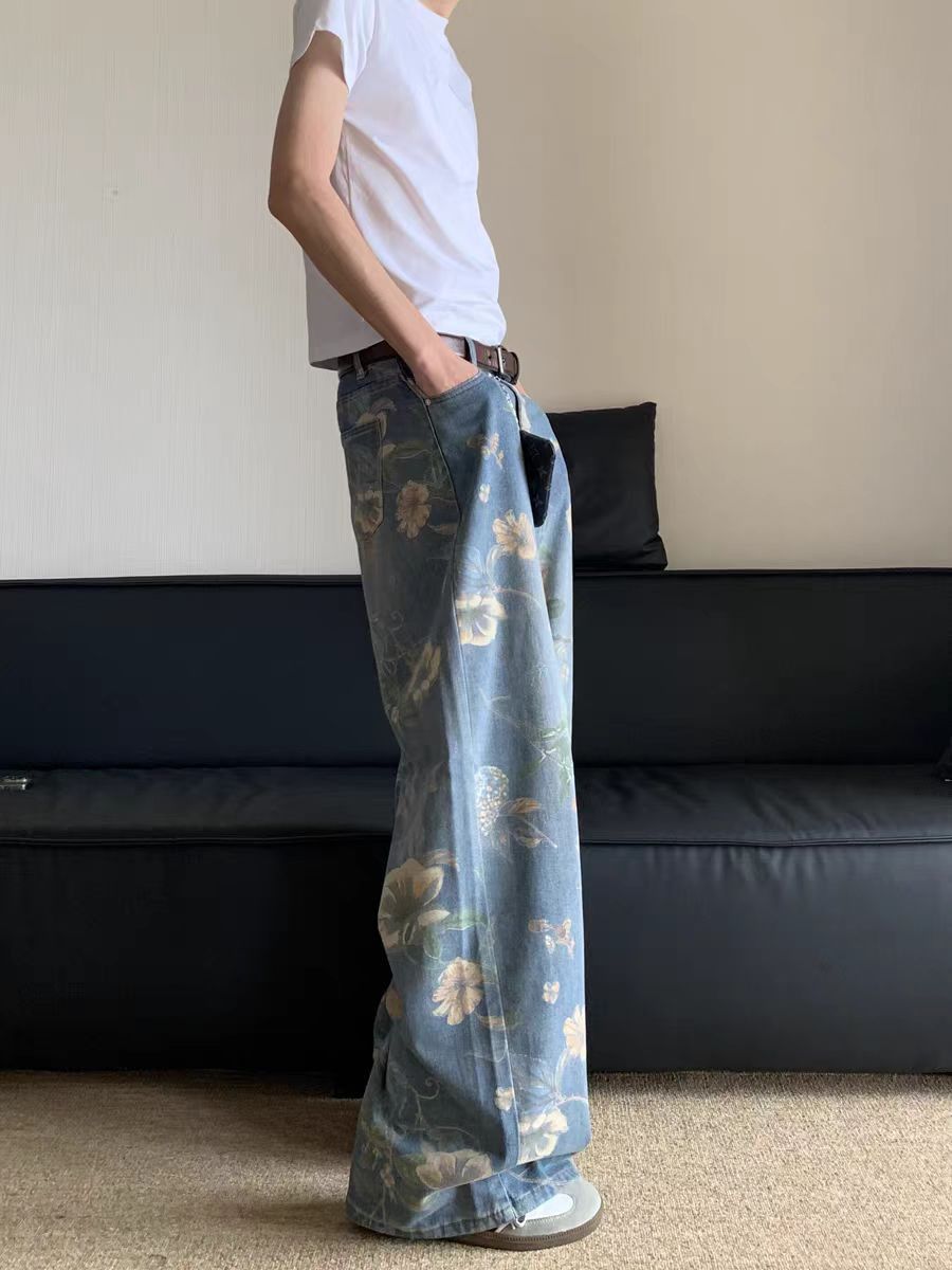 Japanese Brand × Jean Vintage style floral print wide leg jeans Size US 33 - 3 Thumbnail