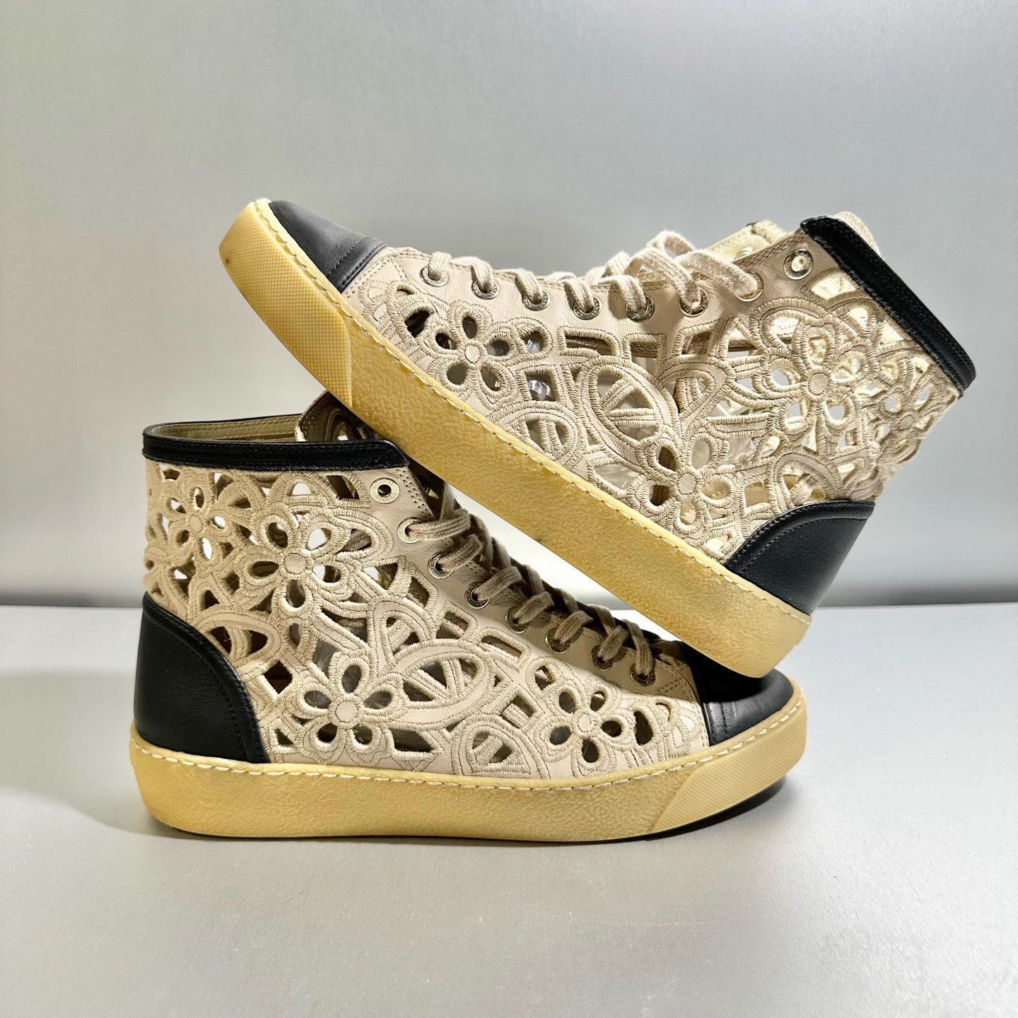 Chanel Chanel Fabric Cut-out High-Top Sneakers - Size 38 Size US 7 / IT 37 - 3 Thumbnail