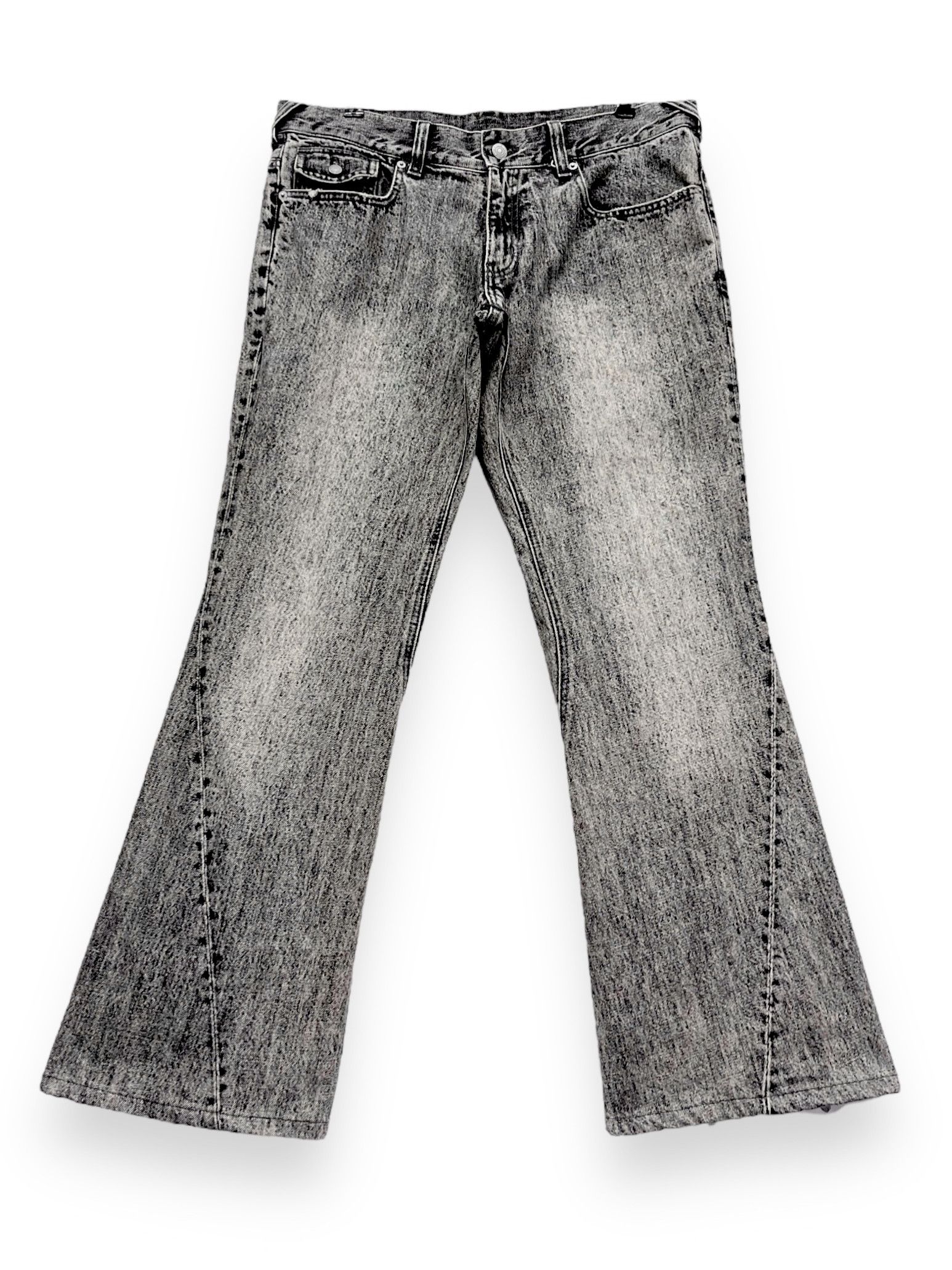 Japanese Brand 🔥FYE🔥Vintage DAILY NEWS Retro Punk Acid Wash Denim FLARED Size US 34 / EU 50 - 2 Thumbnail