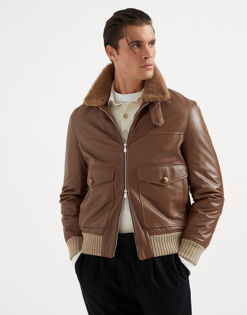 o1w1db10226 Padded Leather Jacket in Dark Brown
