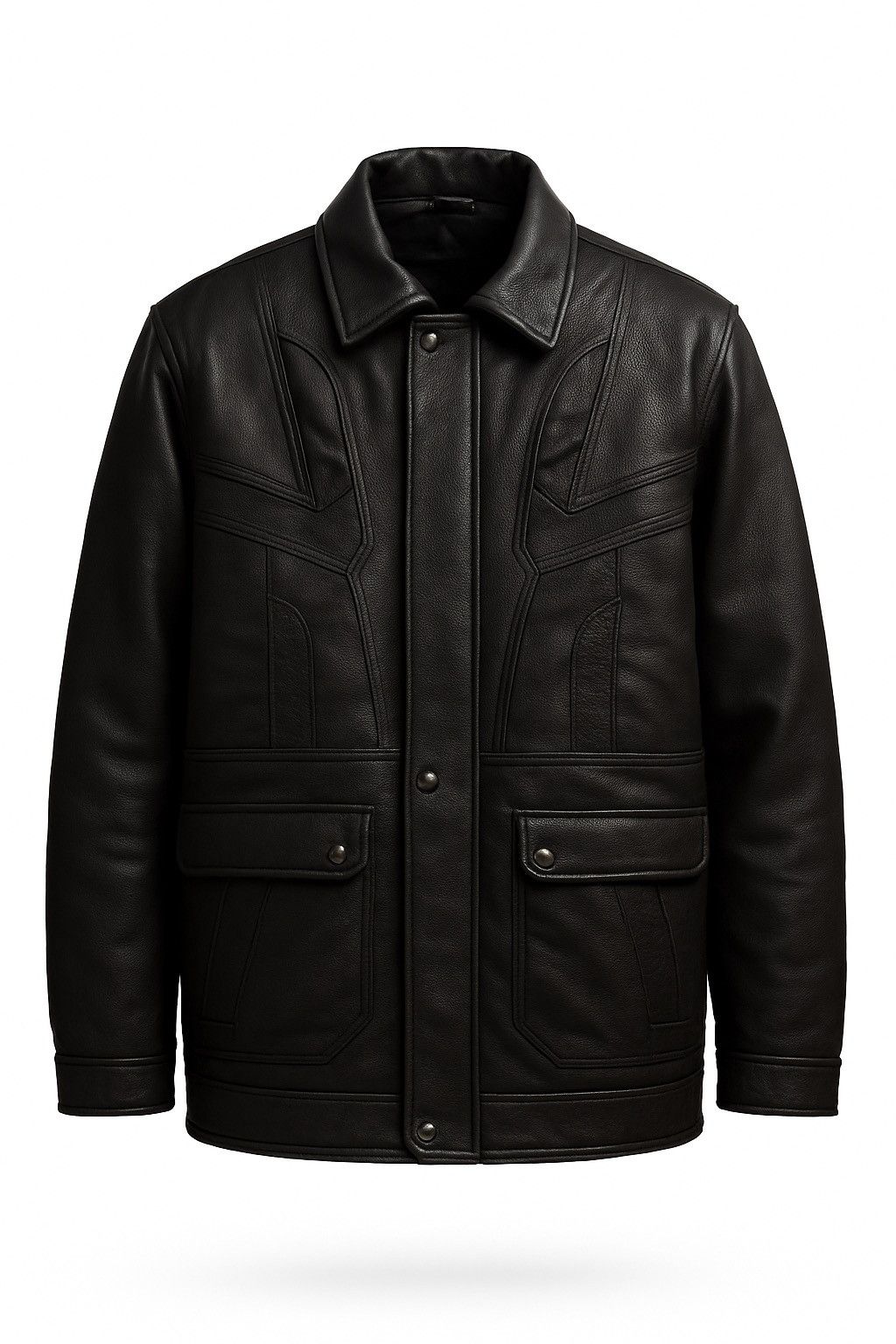 Genuine Leather BIG CHRIME VINTAGE BLACK LEATHER JACKET LONG COAT MADE JAPAN Size US L / EU 52-54 / 3 - 1 Thumbnail