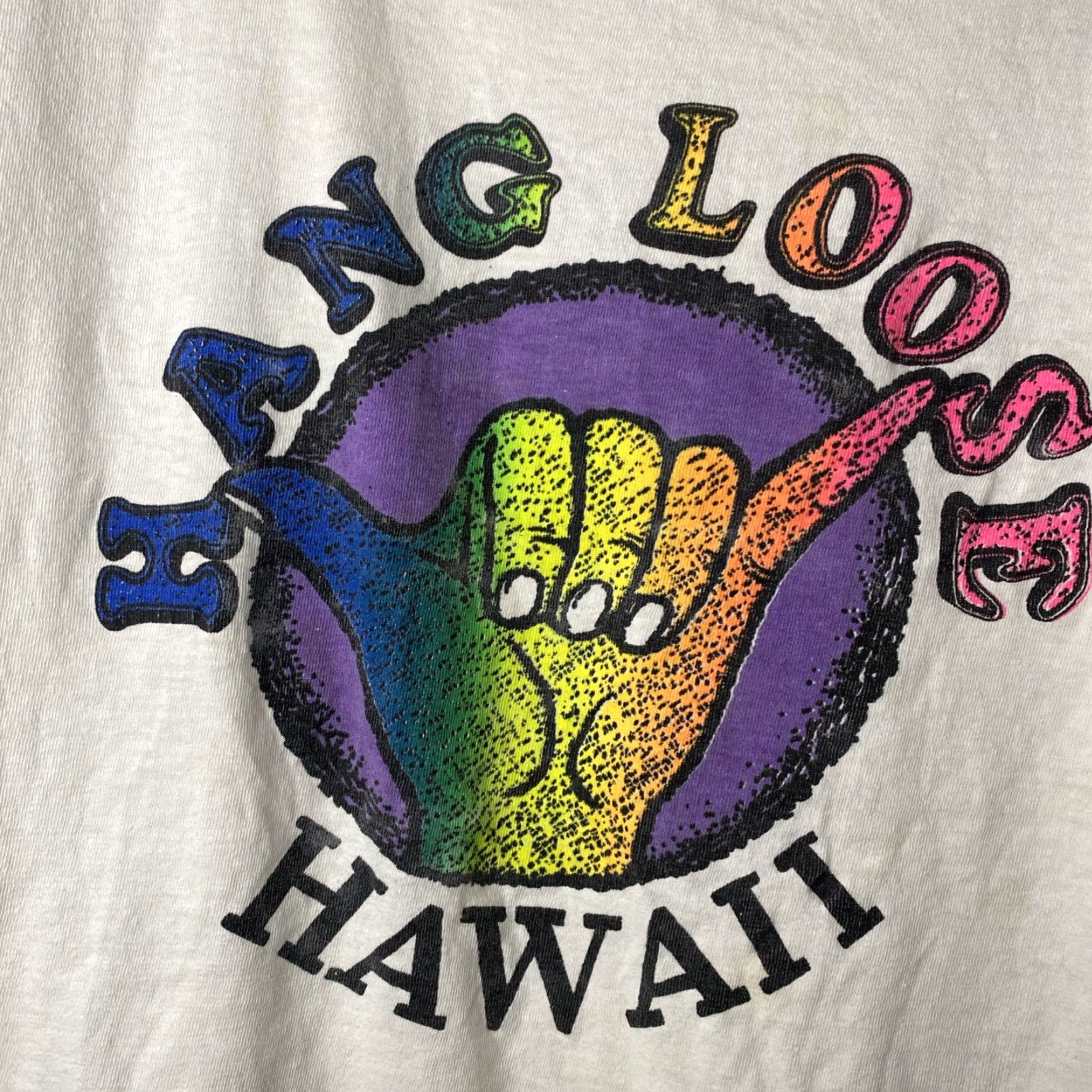 Vintage VINTAGE 80’s Hawaii Single Stitch T Shirt Hang Loose Grunge Distressed Flaw 23x26 White Unbranded Unisex Adults L Short Sleeve Mens Womens Boys Girls Size US L / EU 52-54 / 3 - 3 Thumbnail
