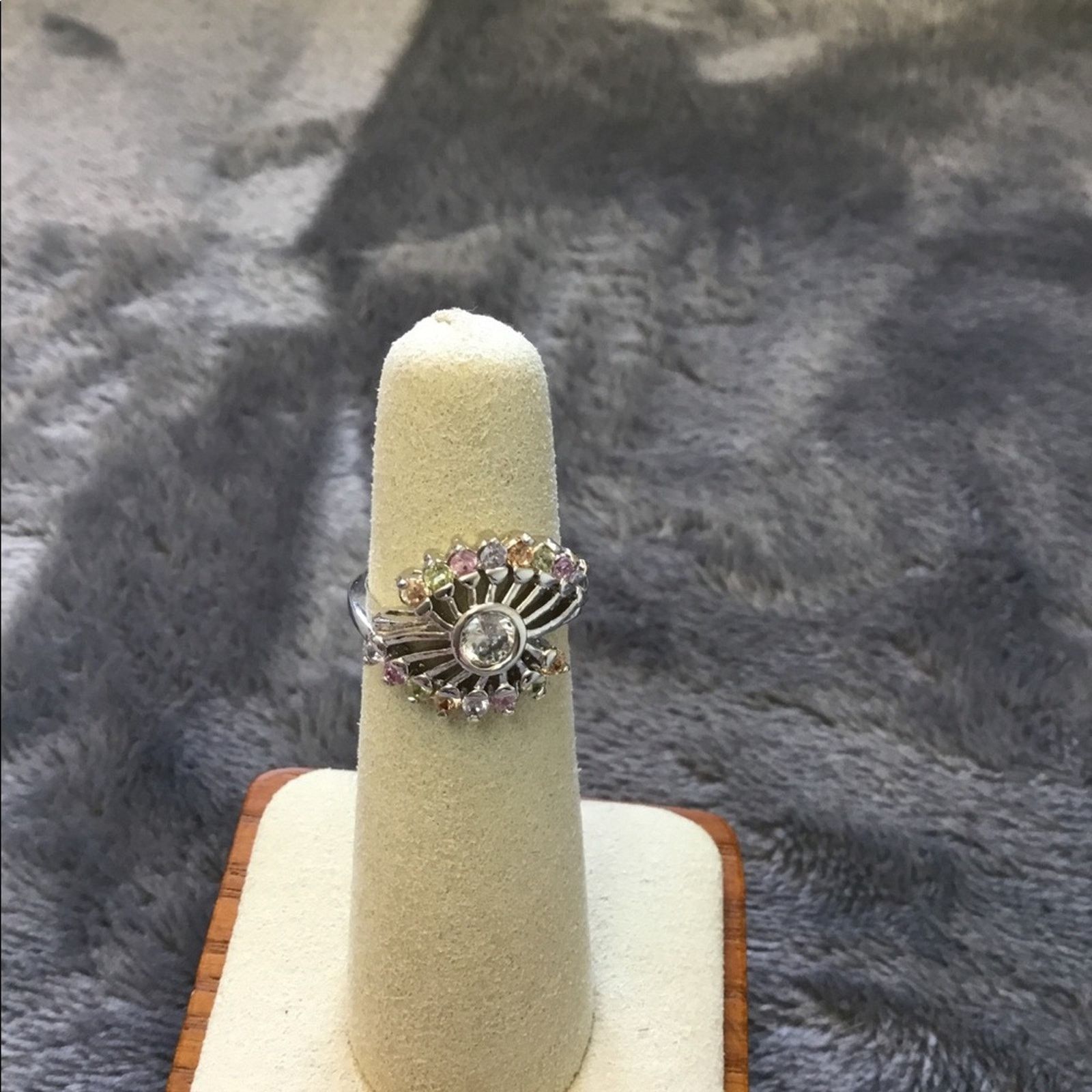 Other Silver Fan Shape Rainbow Crystals Ring Size ONE SIZE - 1 Thumbnail