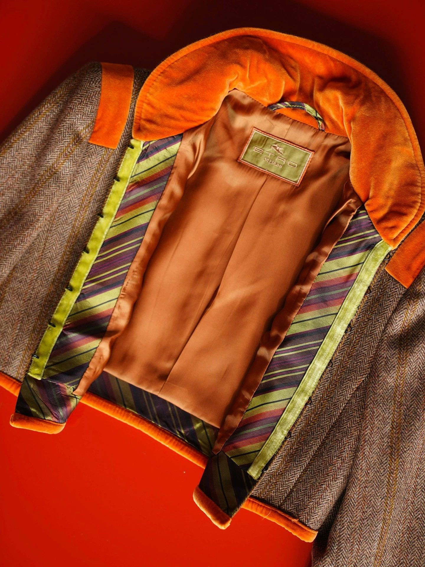 Etro Etro Vintage Warm Brown Wool Herringbone Velvet Short Blazer Size S / US 4 / IT 40 - 3 Thumbnail