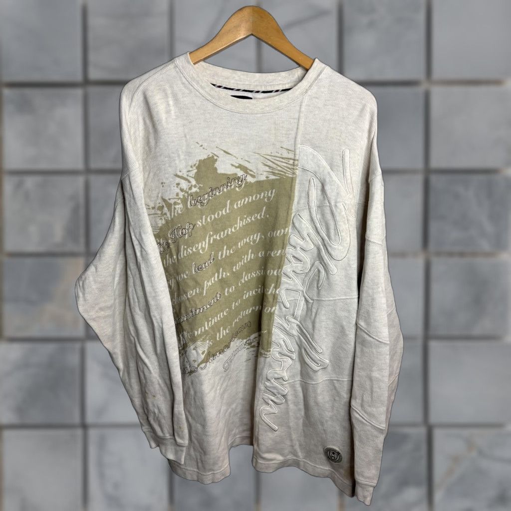 Phat Farm Phat Farm Shirt Mens L Cream Waffle Knit Thermal Long Sleeve Embroidered Crew Neck Graphic Print Modern Streetwear Hip Hop Mens Size US L / EU 52-54 / 3 - 1 Thumbnail
