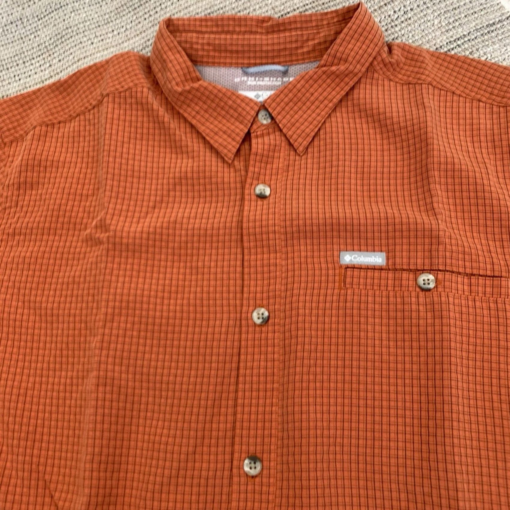 Vintage Columbia Shirt Mens XL Omni Shade Short Sleeve Vented Fishing Orange Check Size US XL / EU 56 / 4 - 3 Thumbnail