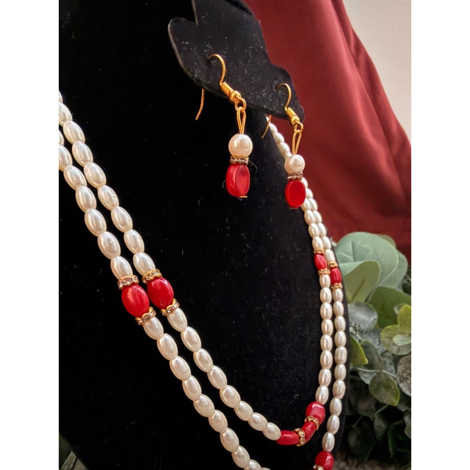 & Other Stories Pearl and Red Bead Double-Strand Necklace Set Size ONE SIZE - 2 Thumbnail