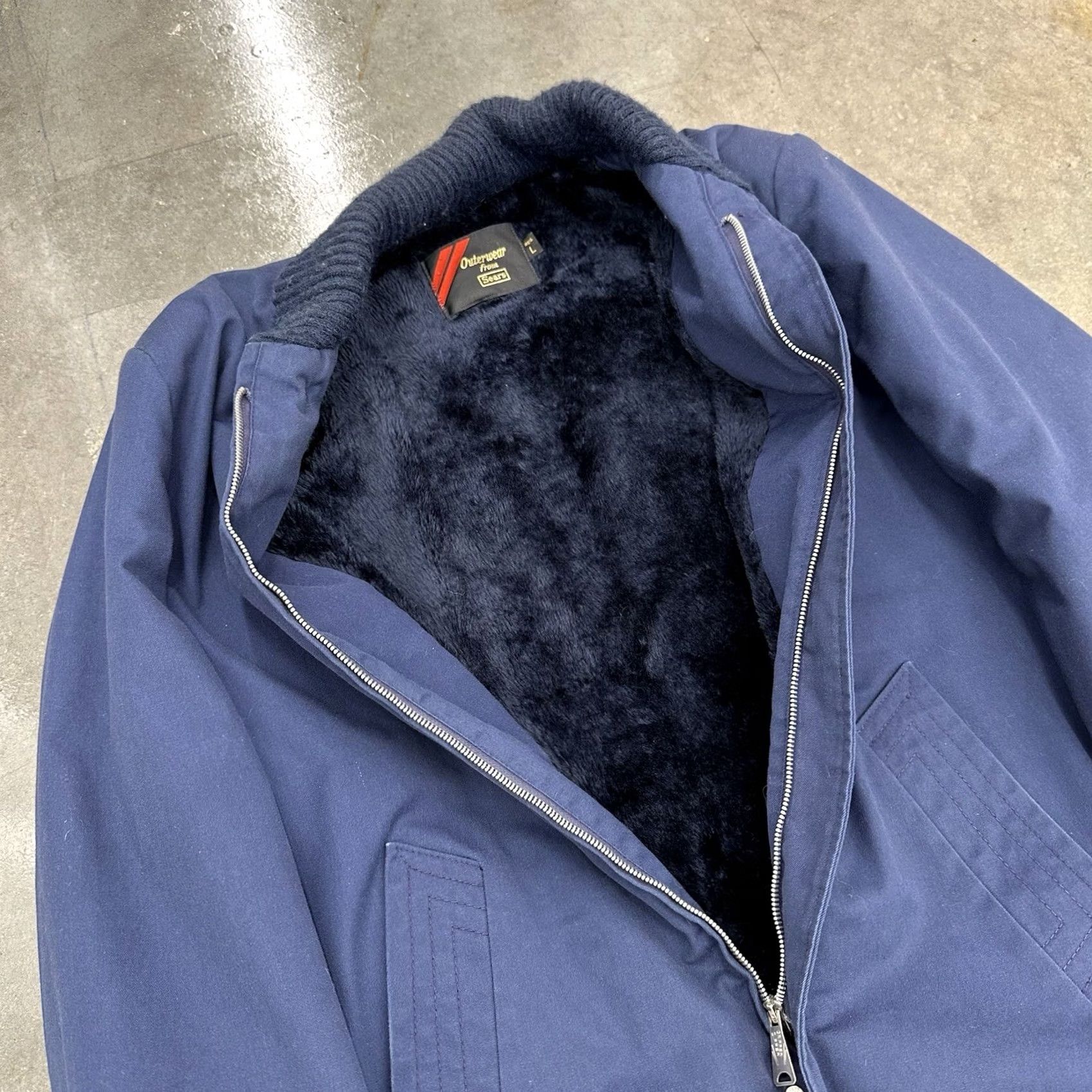 Sears VINTAGE Sears Quality Outerwear Fleece Lined Jacket Scovill Gripper Zip Large Blue 60s 1960s Military/Landgirl Mens Size US S / EU 44-46 / 1 - 4 Thumbnail