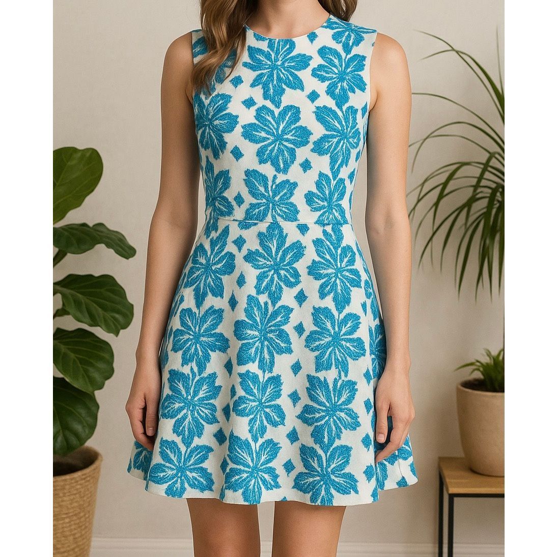 Diane von Furstenberg Diane von Furstenberg Blue White Floral A-Line Mini Dress Women’s Size S Size S / US 4 / IT 40 - 3 Thumbnail