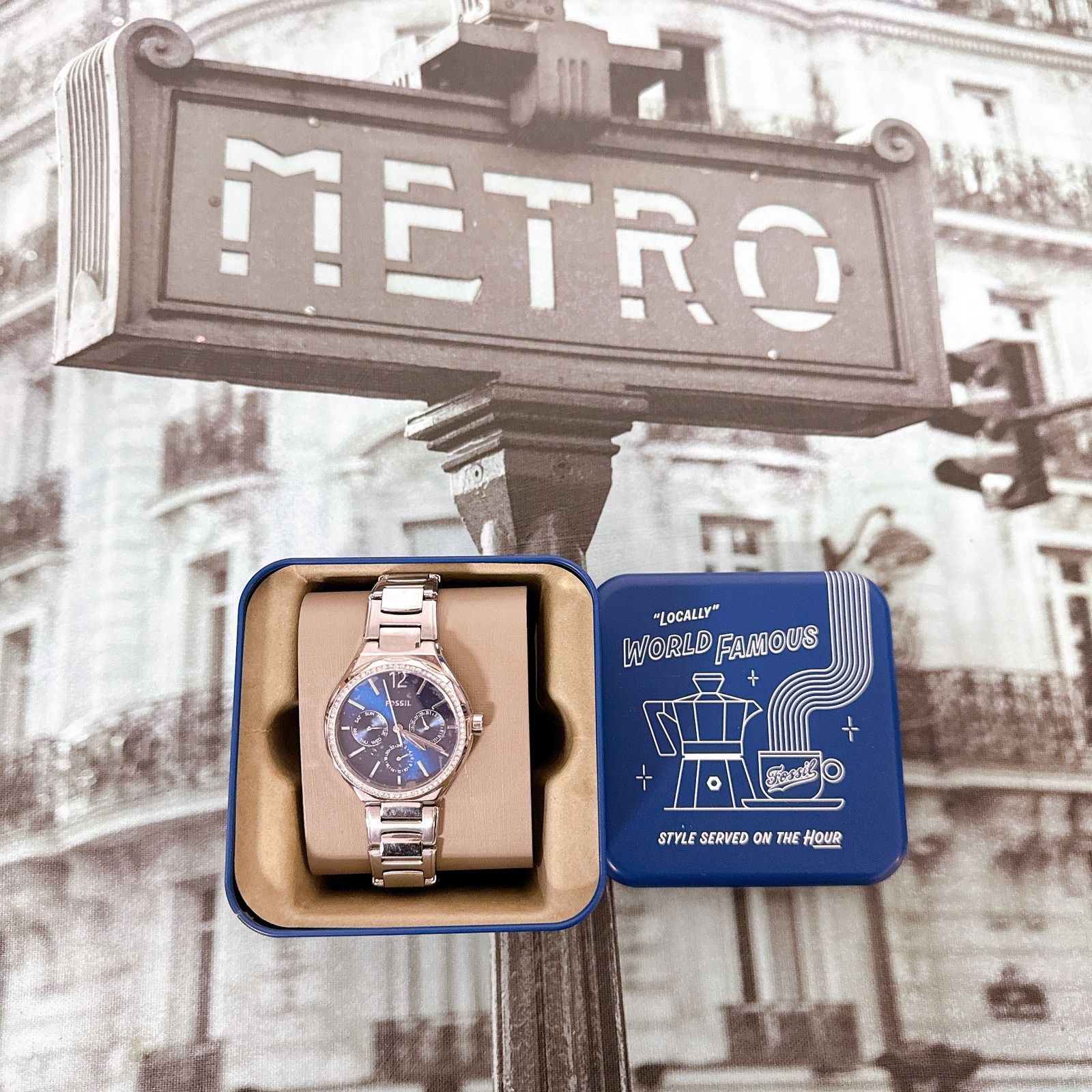 Fossil Fossil BQ3720 Eevie Multifunction Silver Navy Blue Watch Size ONE SIZE - 1 Thumbnail