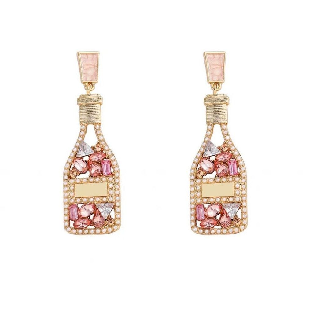 Betsey Johnson Enamel Crystal Pearl Bottle Eardrop Stud Dangle Earrings Size ONE SIZE - 2 Thumbnail