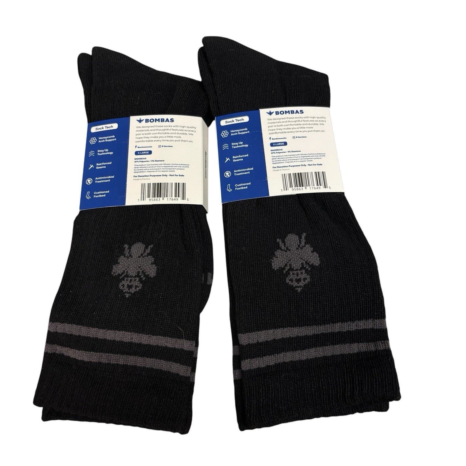 Other Bombas Socks 2 Pairs XL Black Crew Athletic Honeycomb Size ONE SIZE - 4 Thumbnail