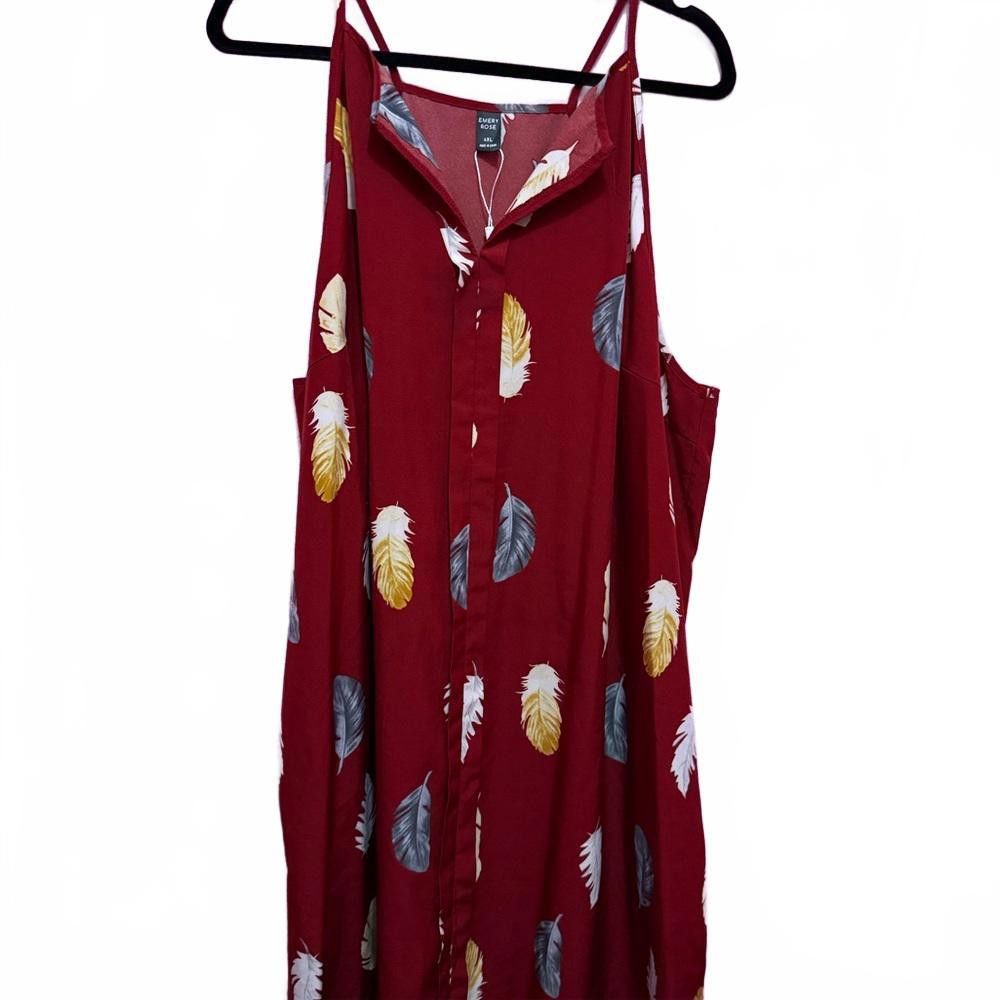 Designer Charming Red Leaf Print Dress Size 4XL / US 24-26 - 2 Thumbnail