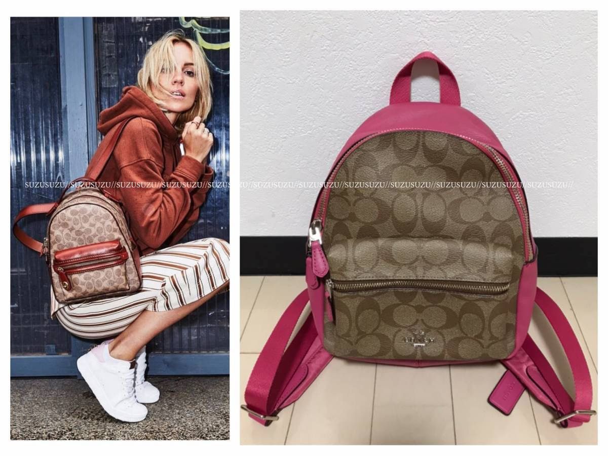 image of Coach Leather Switch Signature Mini Backpack Brown X Pink in Brown/Pink, Women's