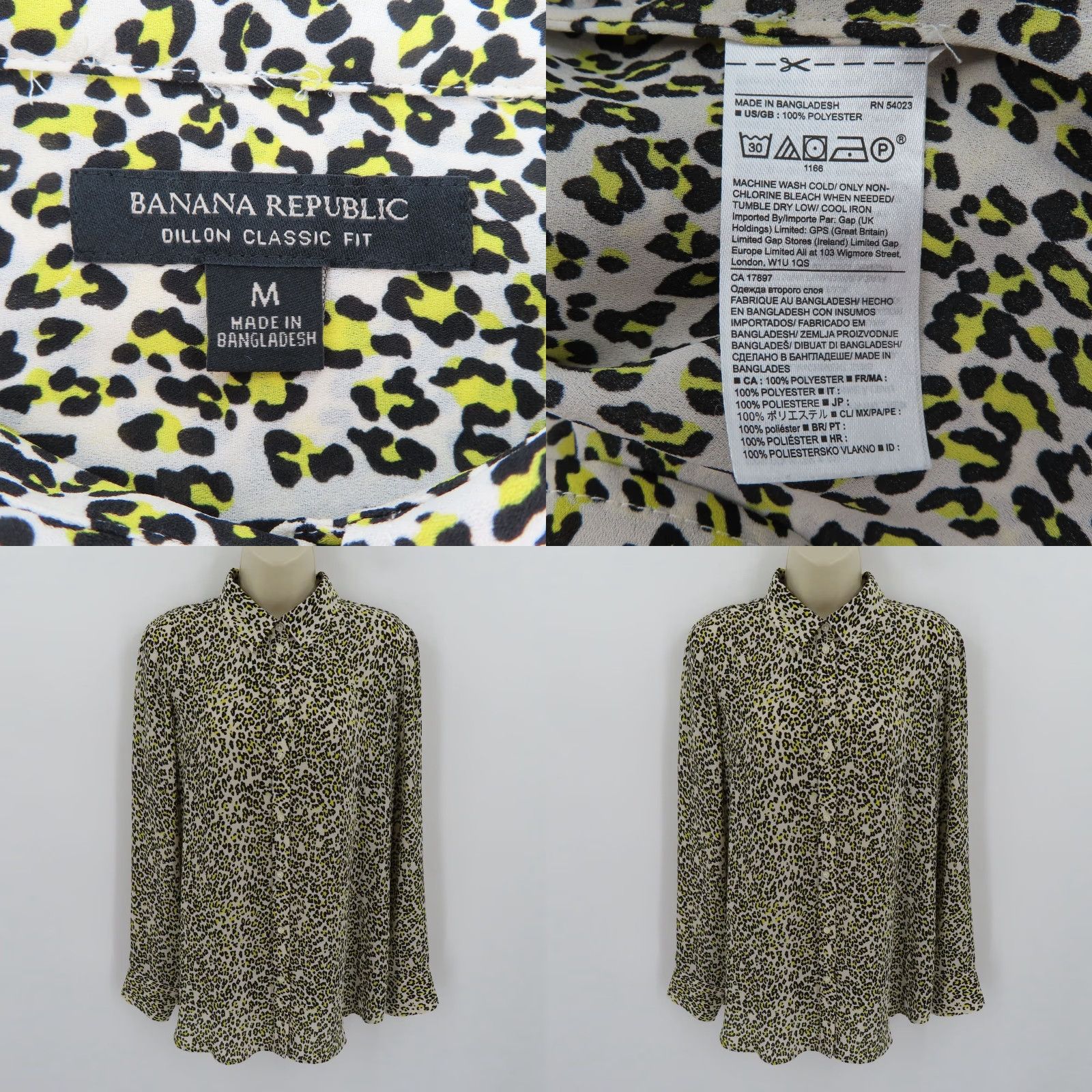 Banana Republic Banana Republic Blouse Womens M Dillon Classic Fit Button Front Collared Long Sleeve Yellow Animal Print Size M / US 6-8 / IT 42-44 - 8 Thumbnail