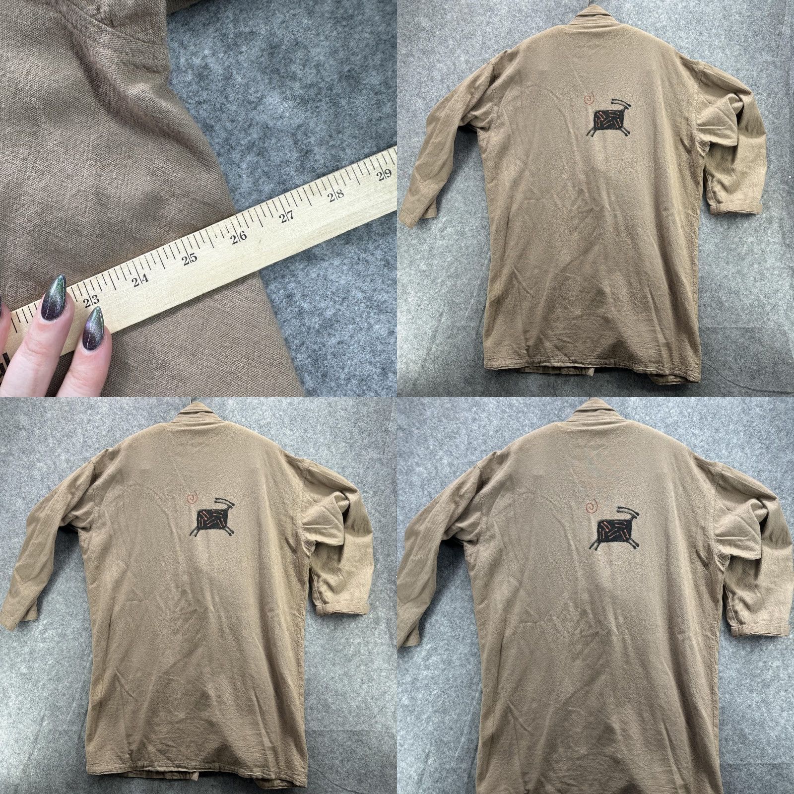 Vintage VINTAGE Cotton U.S.A. Jacket Womens XS Tan Southwestern Petroglyph Lagenlook Jacket Size XS / US 0-2 / IT 36-38 - 10 Thumbnail