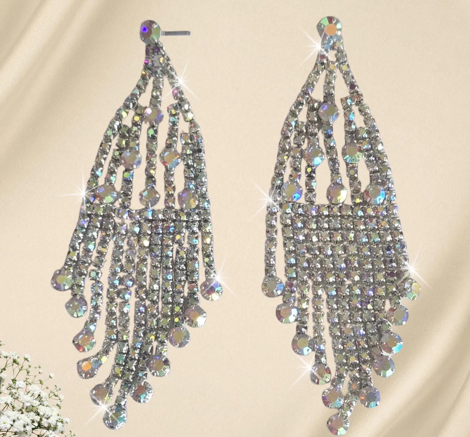 Other Rhinestone Earrings Aroura Borealis Bride Prom Jewelry NEW Size ONE SIZE - 1 Thumbnail