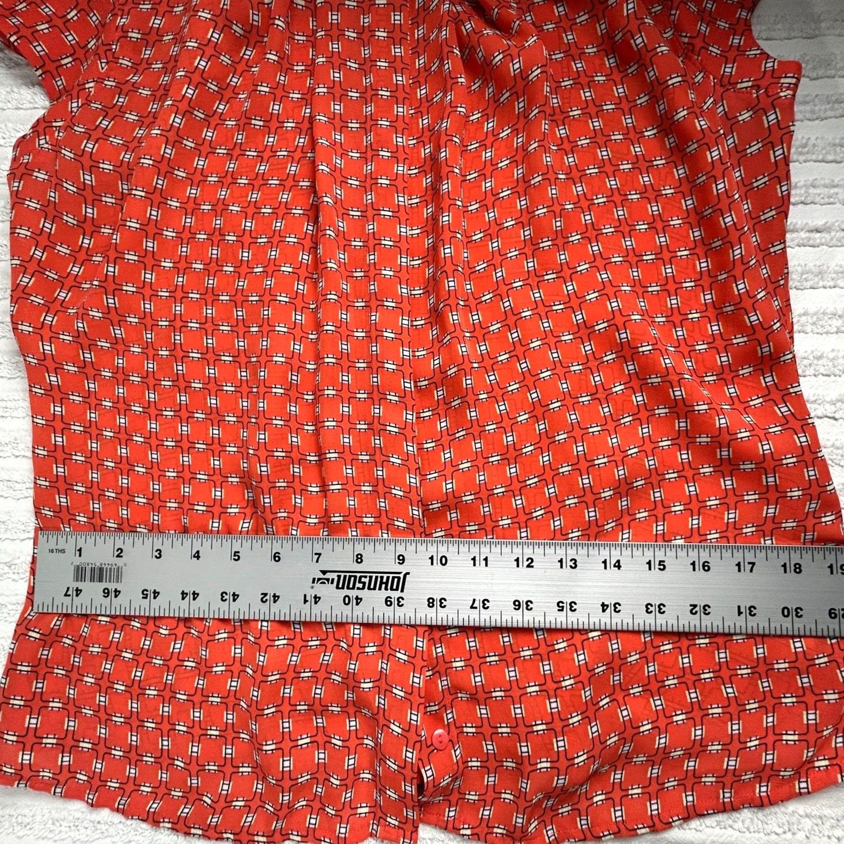 Worthington Worthington Orange Geometric Print Pleated Cap Sleeve Blouse Top Large Womens Size L / US 10 / IT 46 - 7 Thumbnail