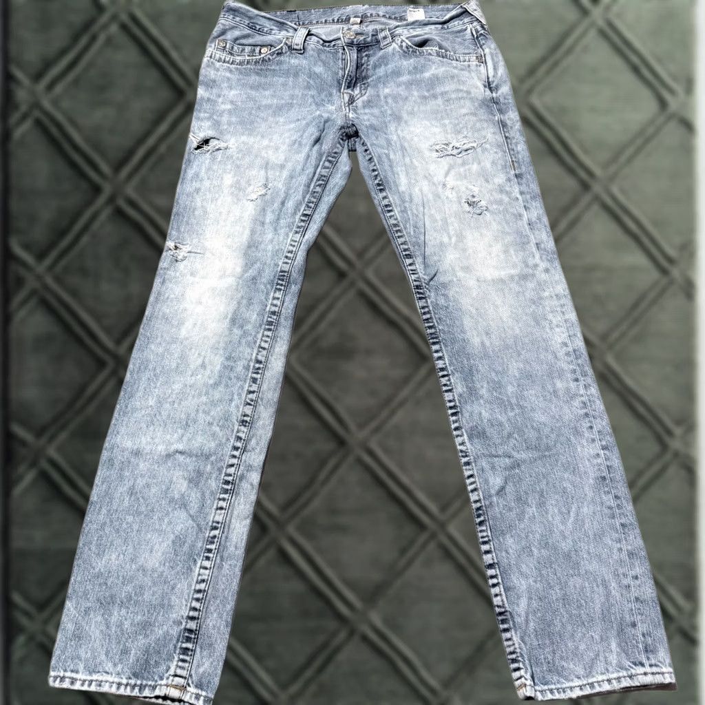 True Religion True Religion Jeans Men's Blue Distressed Skinny Low Rise Zip Fly - 34x32 Denim Jeans Size US 34 / EU 50 - 1 Thumbnail
