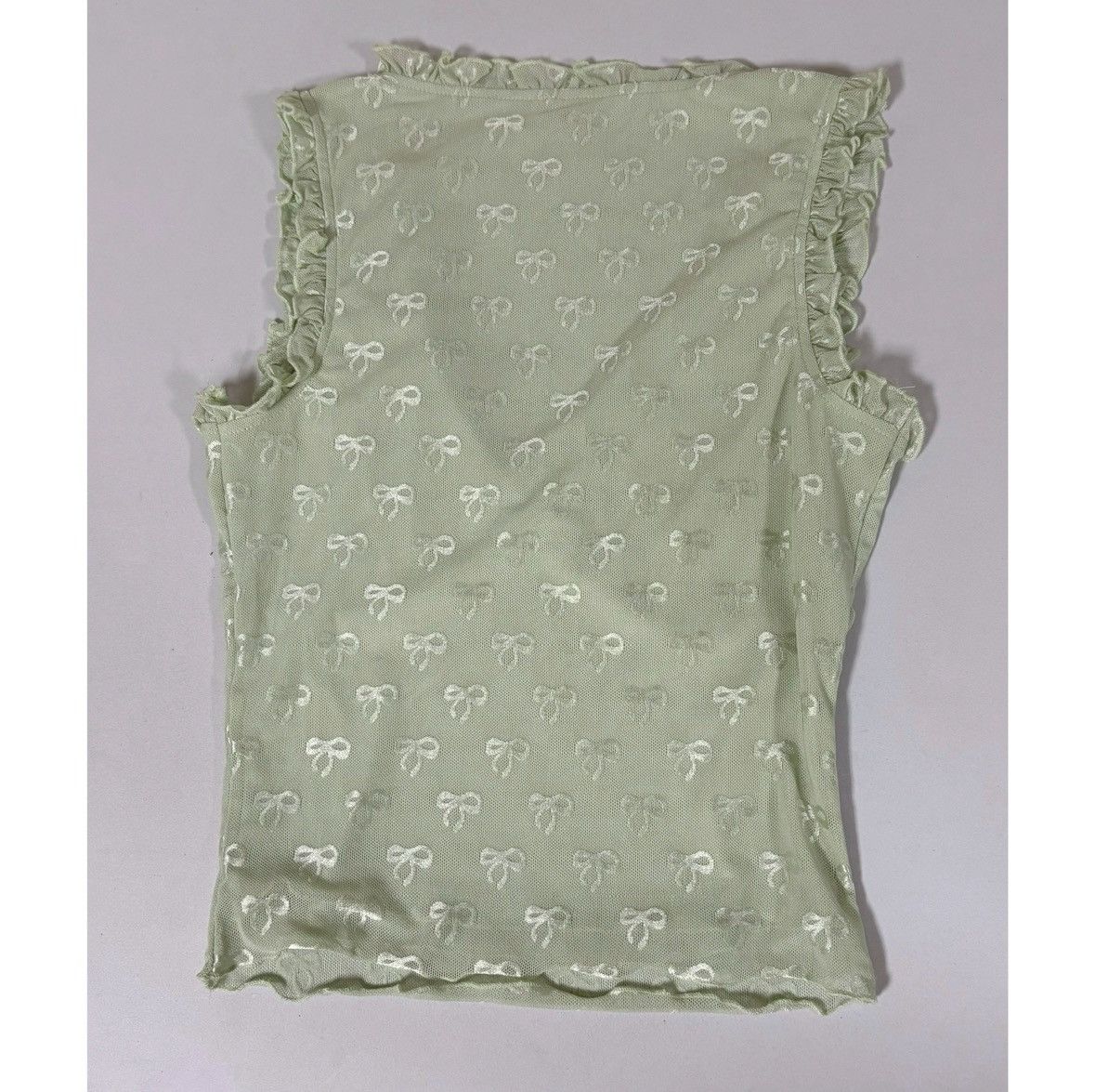 Vintage Mint Green Frill Ruffle Bows Tank Top Shirt Blouse Size S ✨ Size S / US 4 / IT 40 - 4 Thumbnail