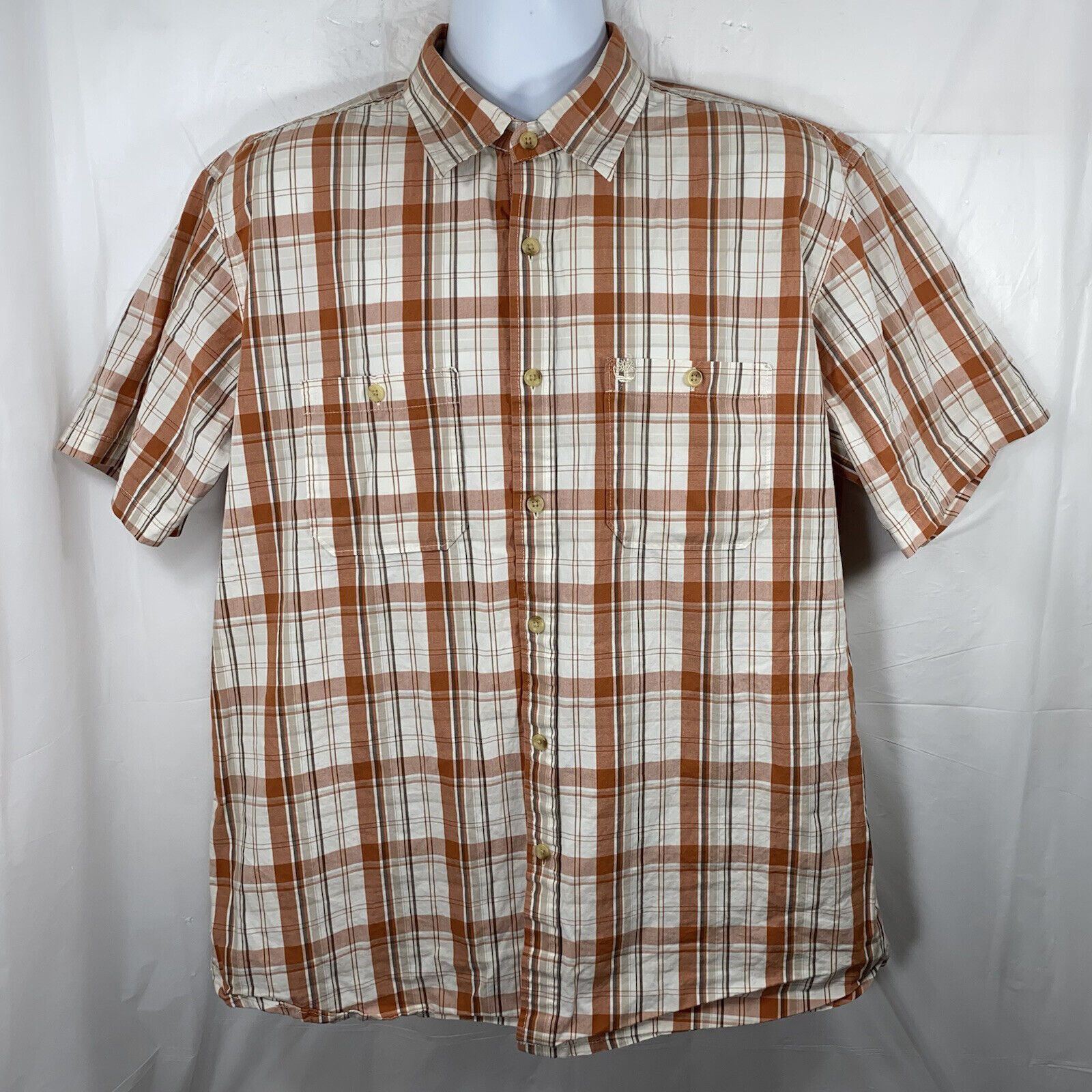 Timberland Timberland Large Orange White Plaid Button Front Shirt Size US L / EU 52-54 / 3 - 1 Thumbnail