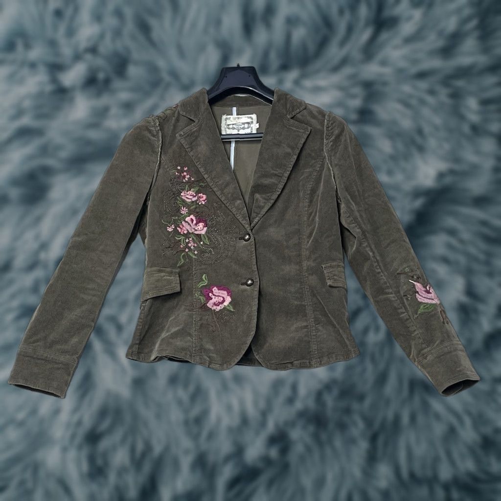 Sugar Sugarlips Sugar Lips Embroidered Hippie Jacket Blazer Button – Women L Brown Suede Cotton Coat, All Seasons, Casual, Festival, Travel Size L / US 10 / IT 46 - 1 Thumbnail