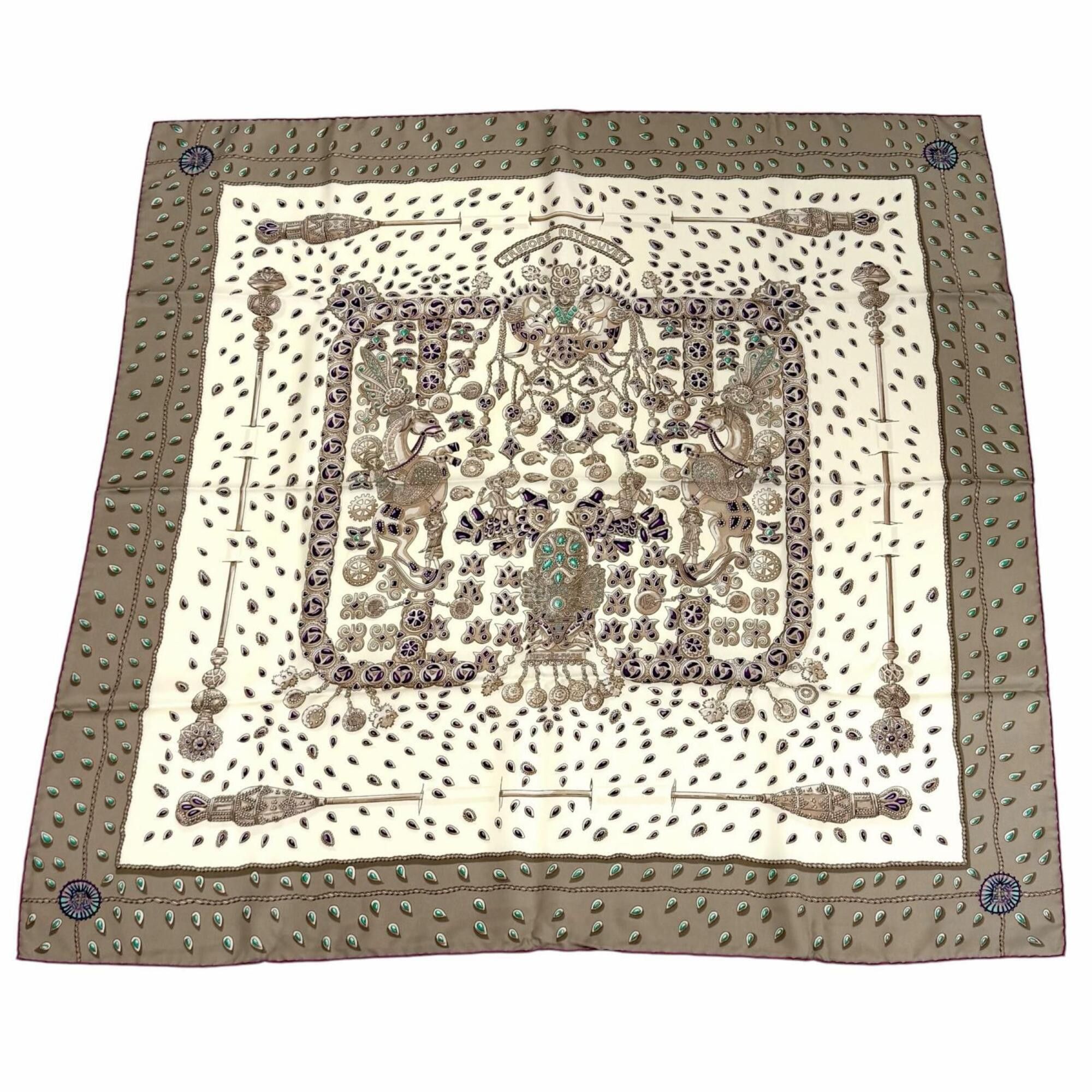 Hermes HERMES Carre 90 TRESORS RETROUVES (Hidden Treasures) 100% Silk Scarf/Muffler, Multi-color, Made in France, Women's, with Box. Size ONE SIZE - 1 Thumbnail