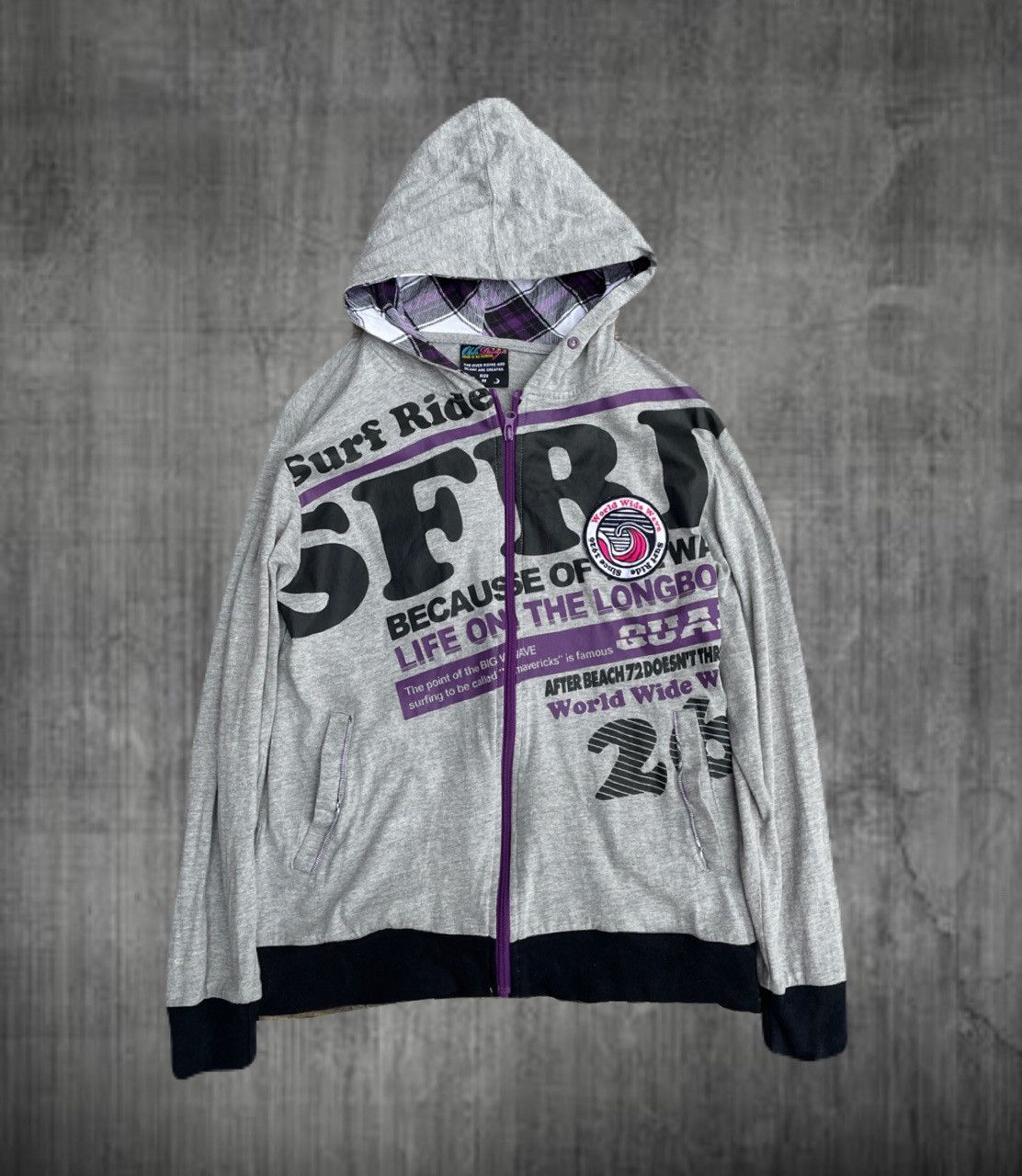 2000s Japanese archive Gyaruo Surf Poem Zip-Up Hoodie Vkei