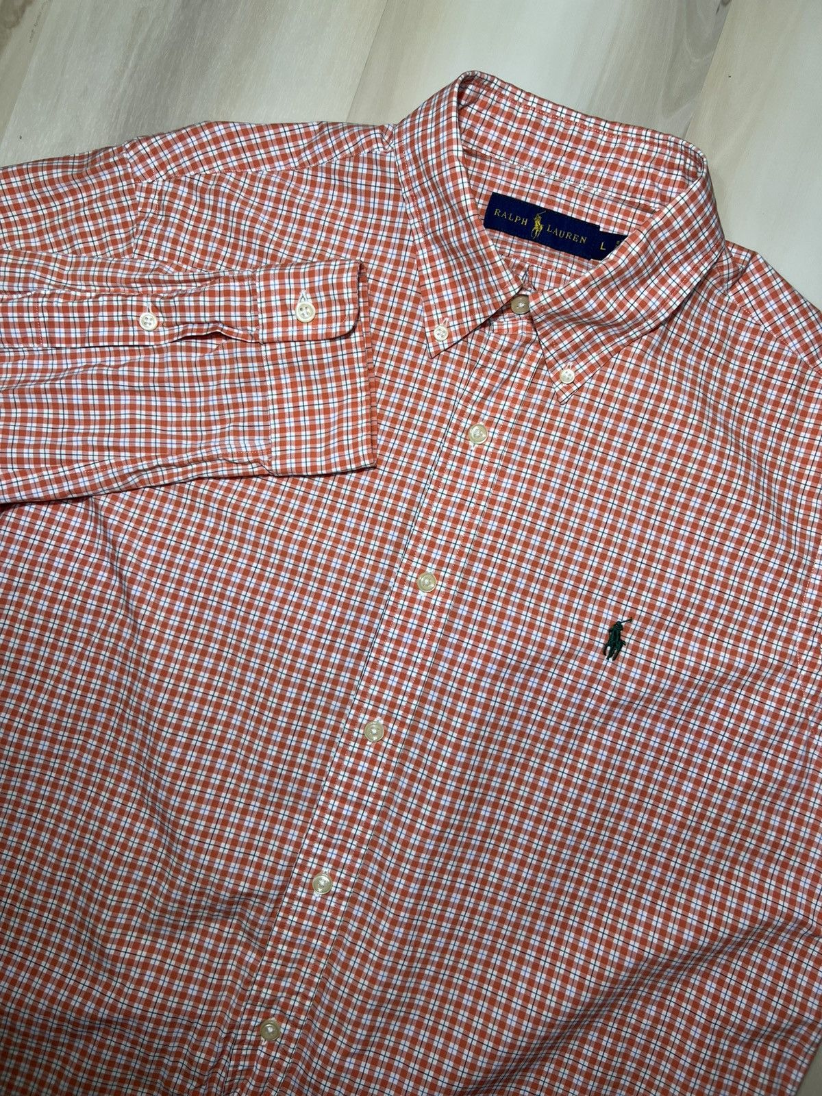 Polo Ralph Lauren Polo Ralph Lauren Shirt Men Sz Large Orange Gingham Check Size US L / EU 52-54 / 3 - 1 Thumbnail