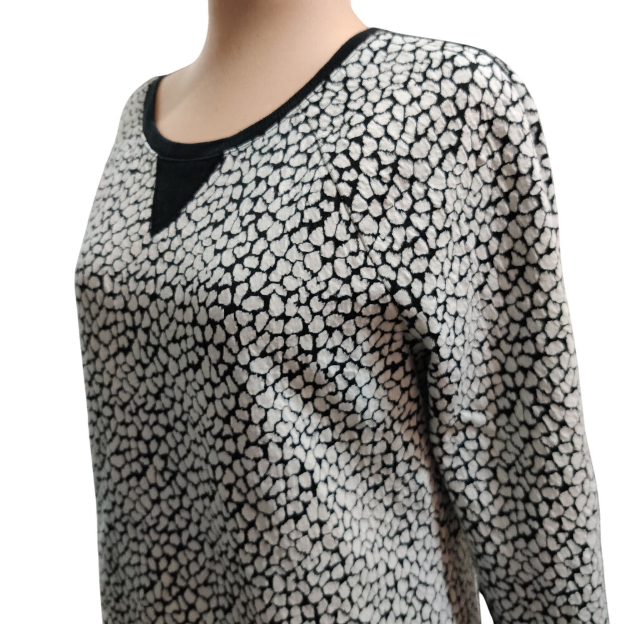 Apt. 9 APT 9 Petite L Black White Textured Animal Print Long Sleeve Size L / US 10 / IT 46 - 11 Thumbnail