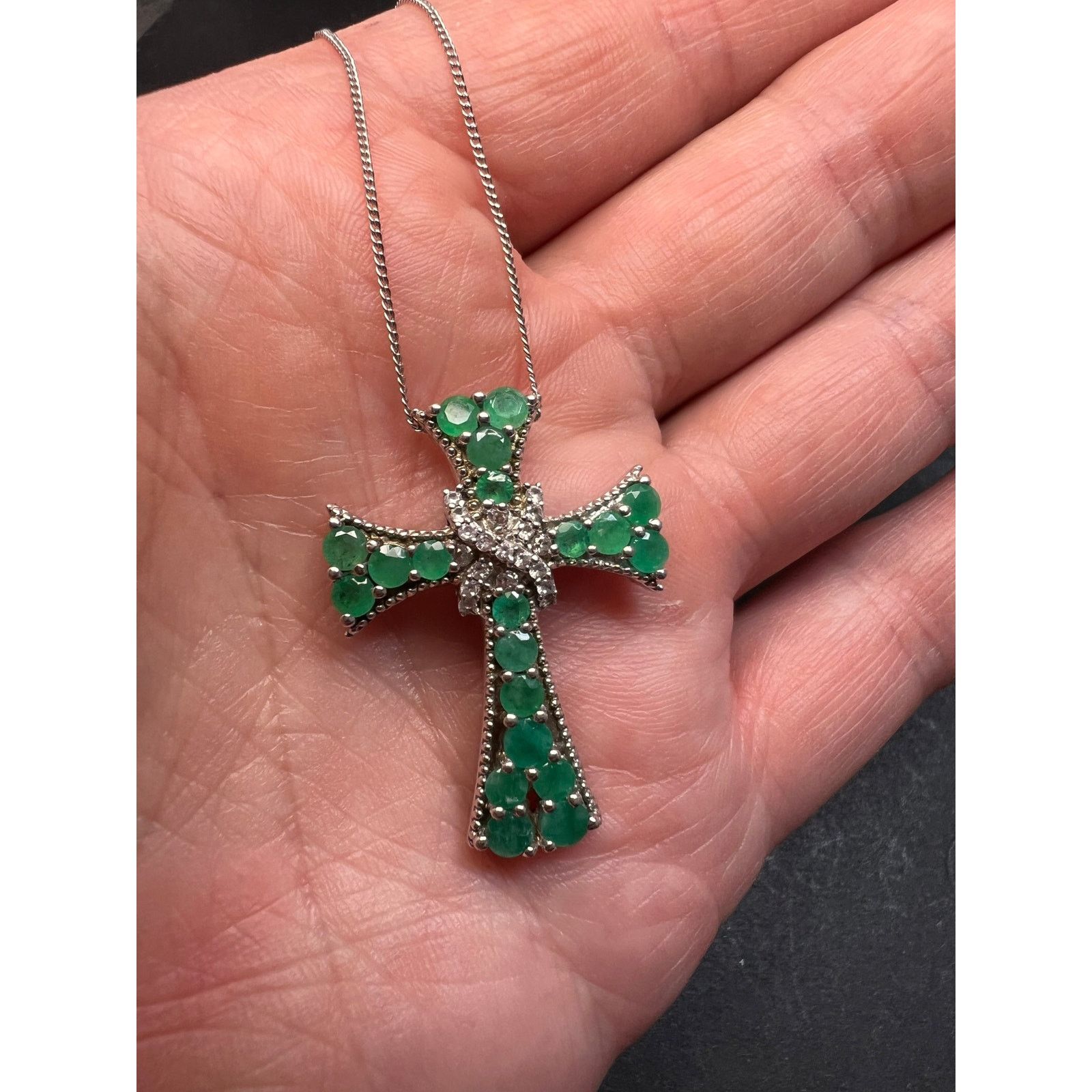 Other Emerald and zircon 925 silver cross pendant with chain Size ONE SIZE - 3 Thumbnail
