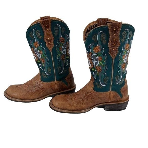 Ariat Ariat Cowboy Boots Sz 8.5 Turquoise Day Of The Dead Skull Ro Size US 8.5 / IT 38.5 - 7 Thumbnail
