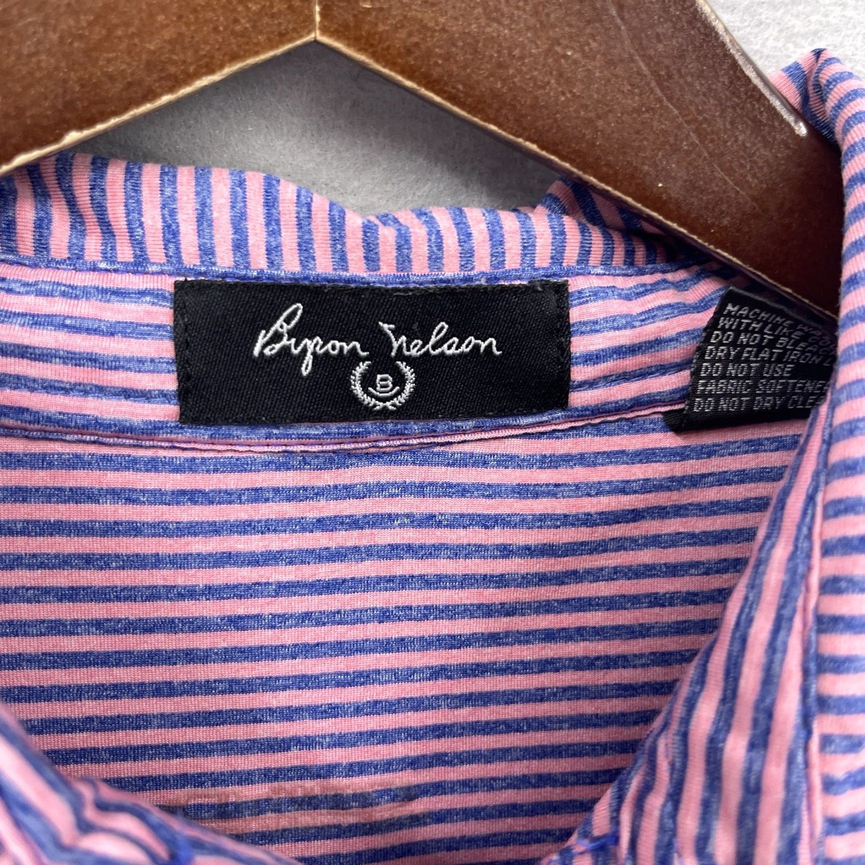 Vintage Byron Nelson Polo Shirt Mens Large Blue Pink Striped Golf Performance Preppy Dad Size US L / EU 52-54 / 3 - 7 Thumbnail