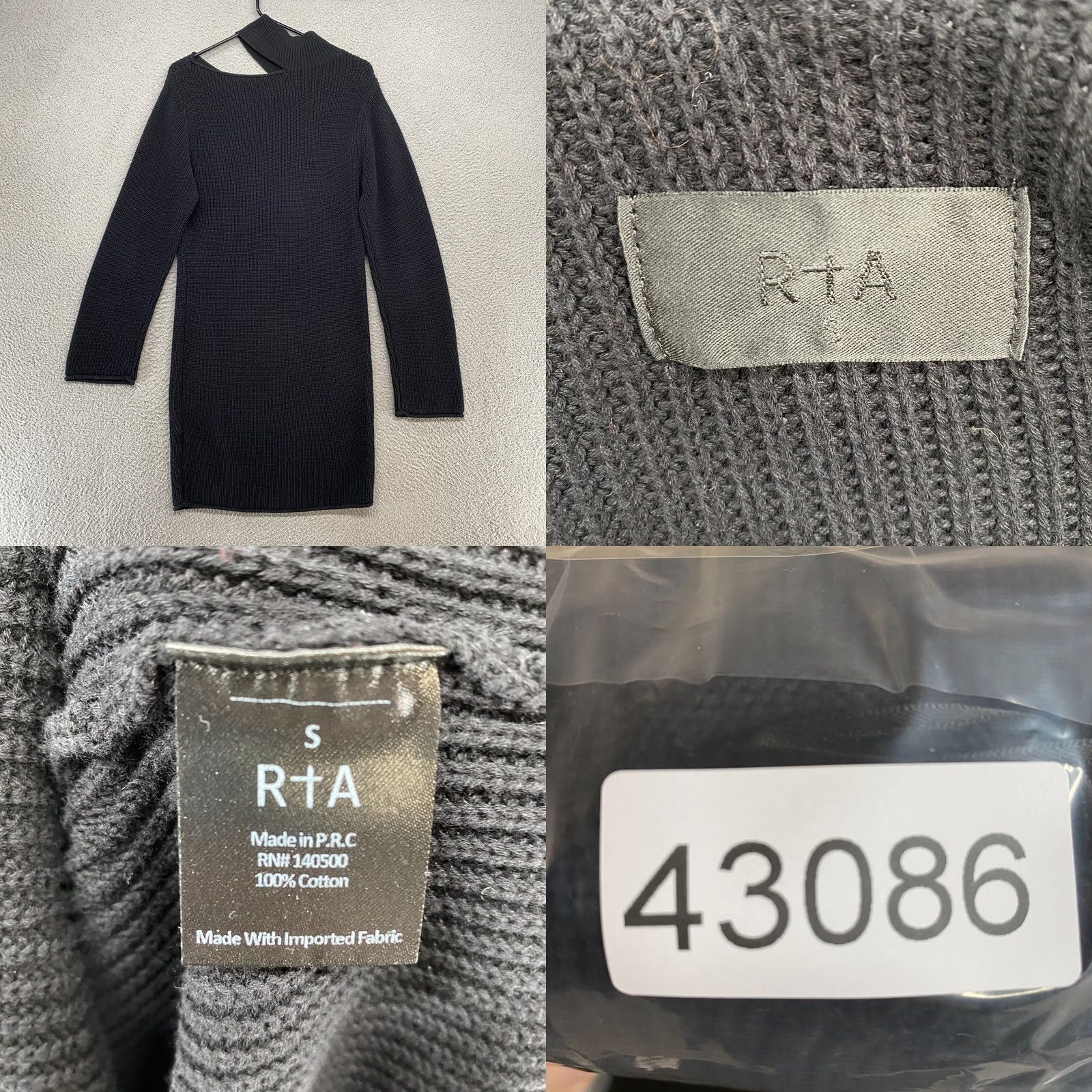 Rta RtA Rib Knit Sweater Dress Womens Small Black Cut Out Mock Neck Long Sleeve Knee Length Size S / US 4 / IT 40 - 8 Thumbnail