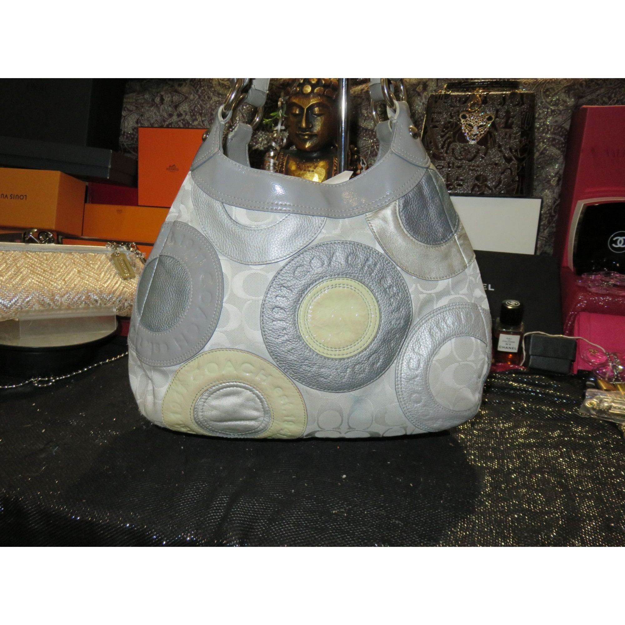 image of Coach Circle Mosaic Patchwork Madison Handbag Greys Tote, Women's