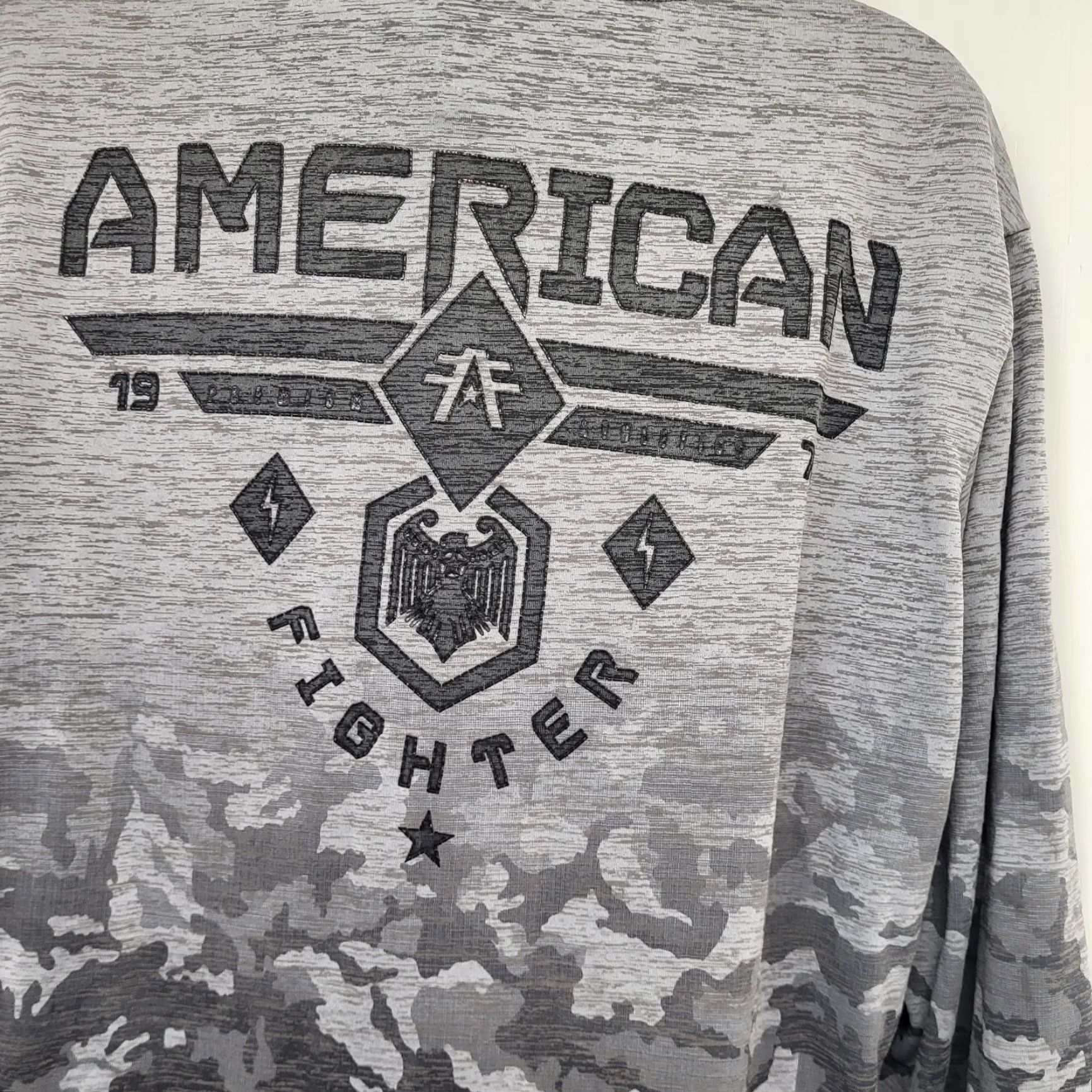 Vintage American Fighter Hoodie Men's 2XL Gray Long Sleeve Pullover Sweatshirt Size US XXL / EU 58 / 5 - 7 Thumbnail