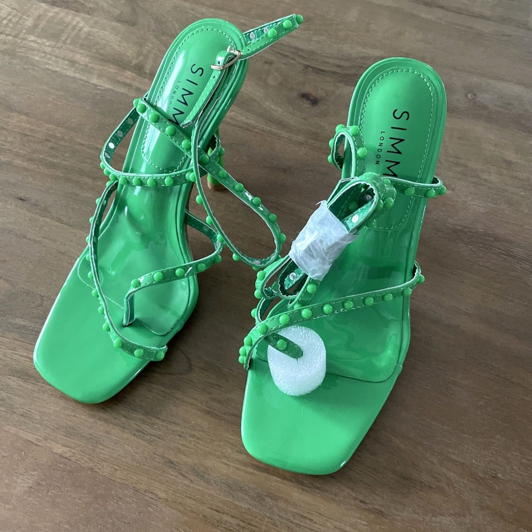 Vintage SIMMI Strappy Green Heel - UK 5 / US 7 / EU 38 - 5” Heel - Stiletto - Party Clubbing - Women - Faux Leather - Green - Solid - City/Night Life Size US 5 / IT 35 - 2 Thumbnail