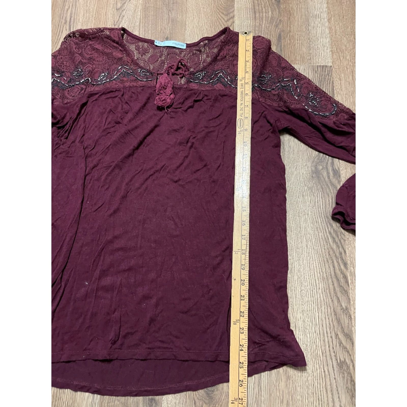 Vintage Maurices Shirt Women's Medium Burgundy Long Sleeve Lace V-neck T-Shirt Casual Fall Spring Summer Womens Size M / US 6-8 / IT 42-44 - 6 Thumbnail