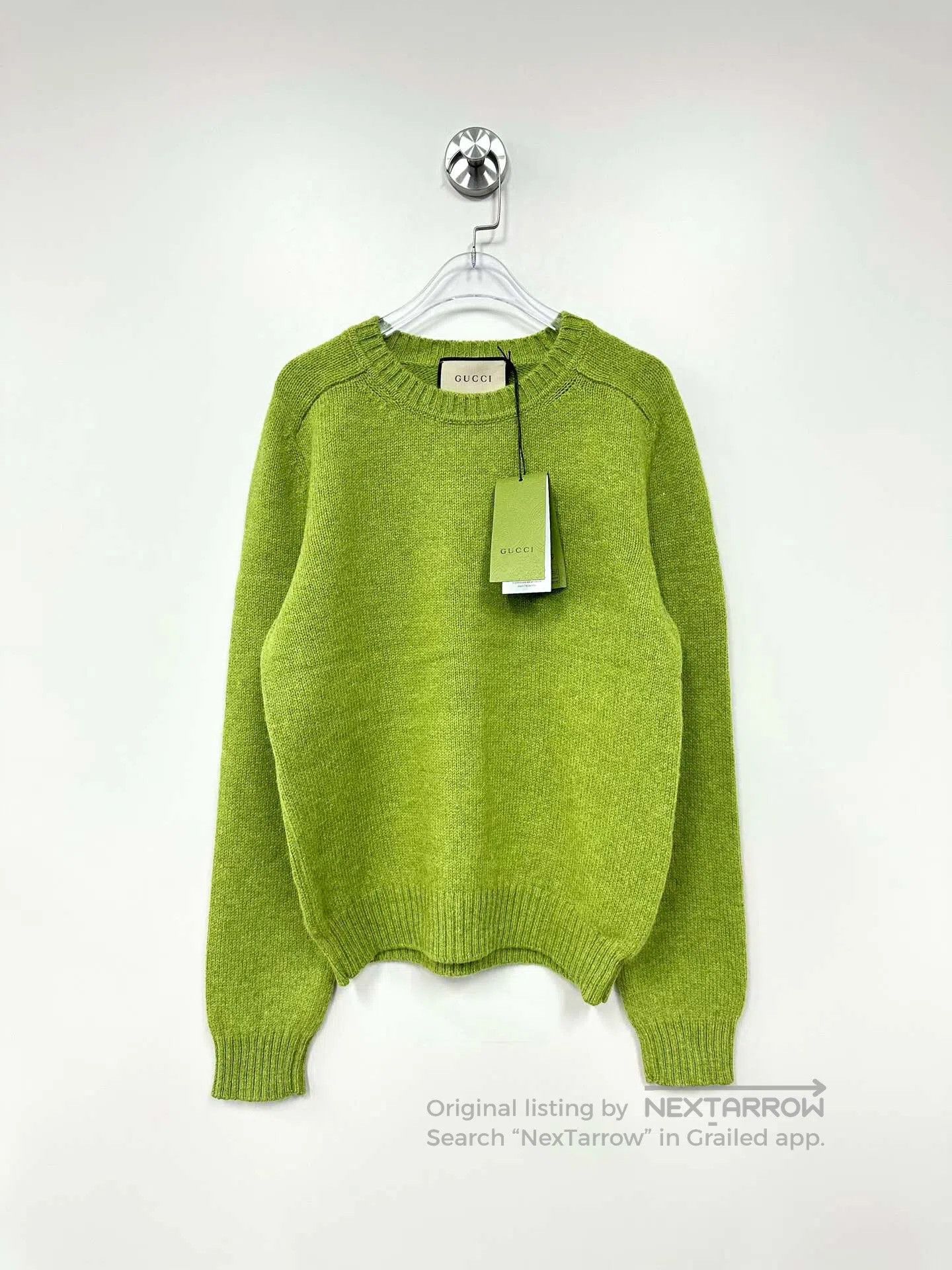 Gucci Guicci Green Back Embroidered Logo Knit Sweater| Size L / US 10 / IT 46 - 1 Thumbnail