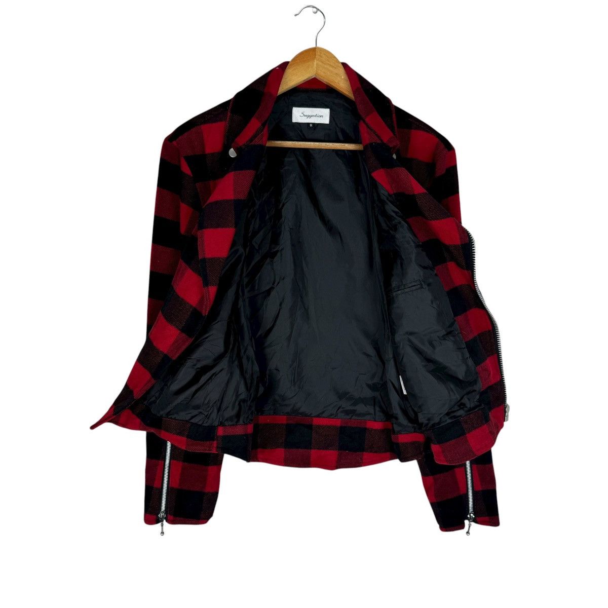 Japanese Brand 🌟SUGGESTION DOUBLE COLLAR RED TARTAN ZIPPER JACKET Size M / US 6-8 / IT 42-44 - 9 Thumbnail