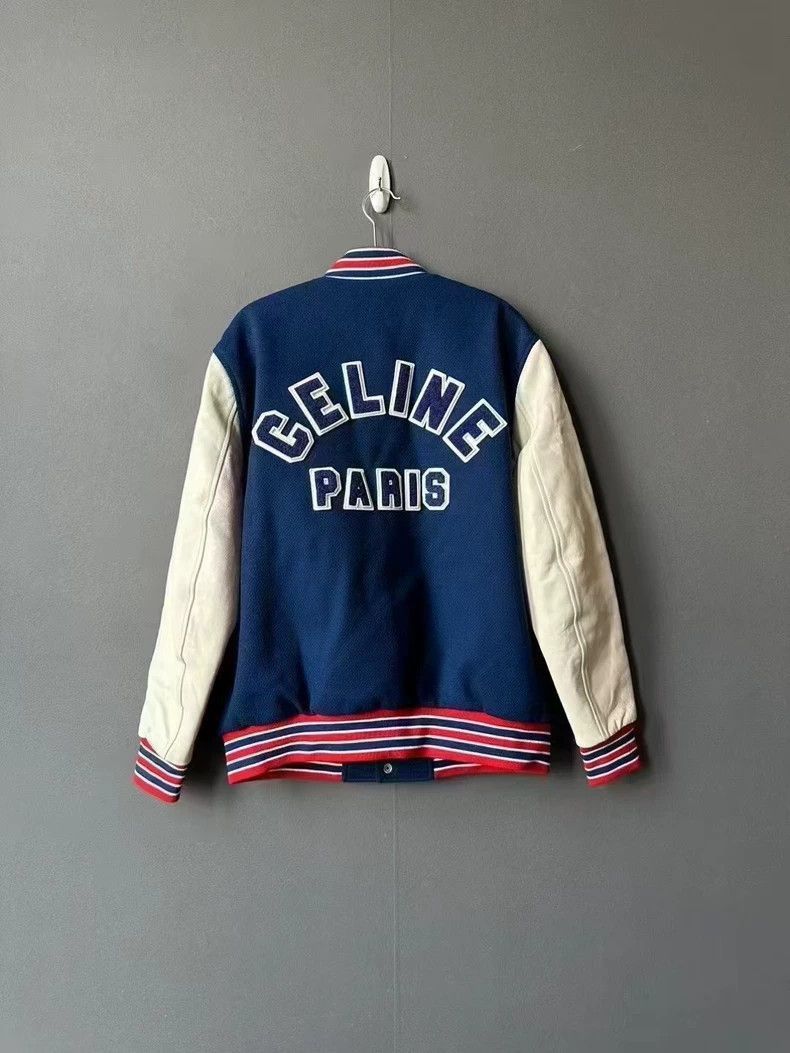 Celine Celine Wool Baseball Jacket with Leather Sleeves Size US M / EU 48-50 / 2 - 2 Thumbnail