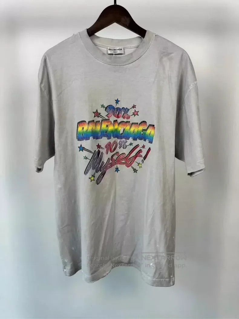 Balenciaga Rainbow Distressed Short Sleeve T-Shirt