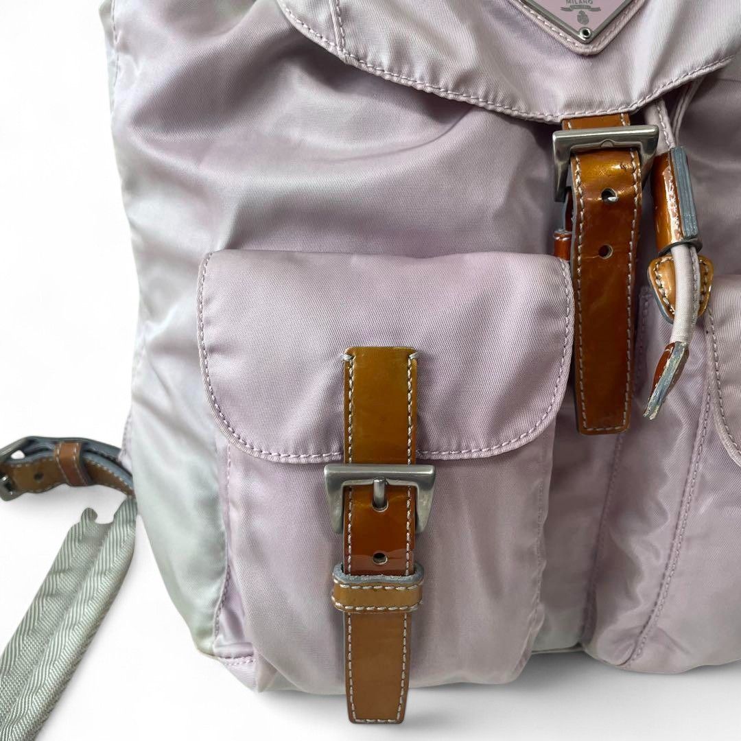 Prada Prada - Pink Leather Nylon Rucksack Backpack Triangle Logo Size ONE SIZE - 8 Thumbnail