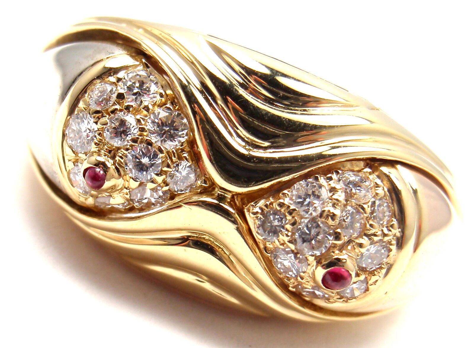 Bvlgari Yellow Gold Diamond Ruby Naturalia Fish Band Ring