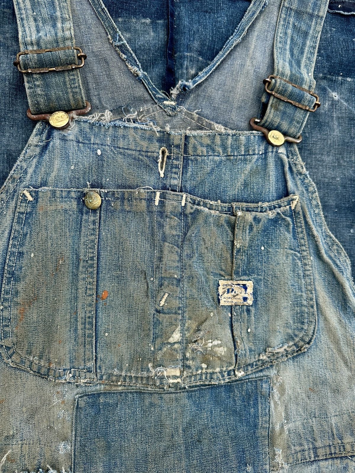 Lee 40s Trashed Union Sanforized Jelt Denim patchwork farmer bib Size US 38 / EU 54 - 10 Thumbnail